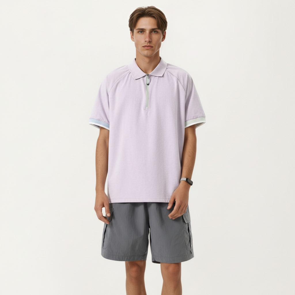 Anna-Kaci Men's Short Sleeve Athletic Polo Shirt with Zip Collar Lightweight Breathable Fabric and Relaxed Fit