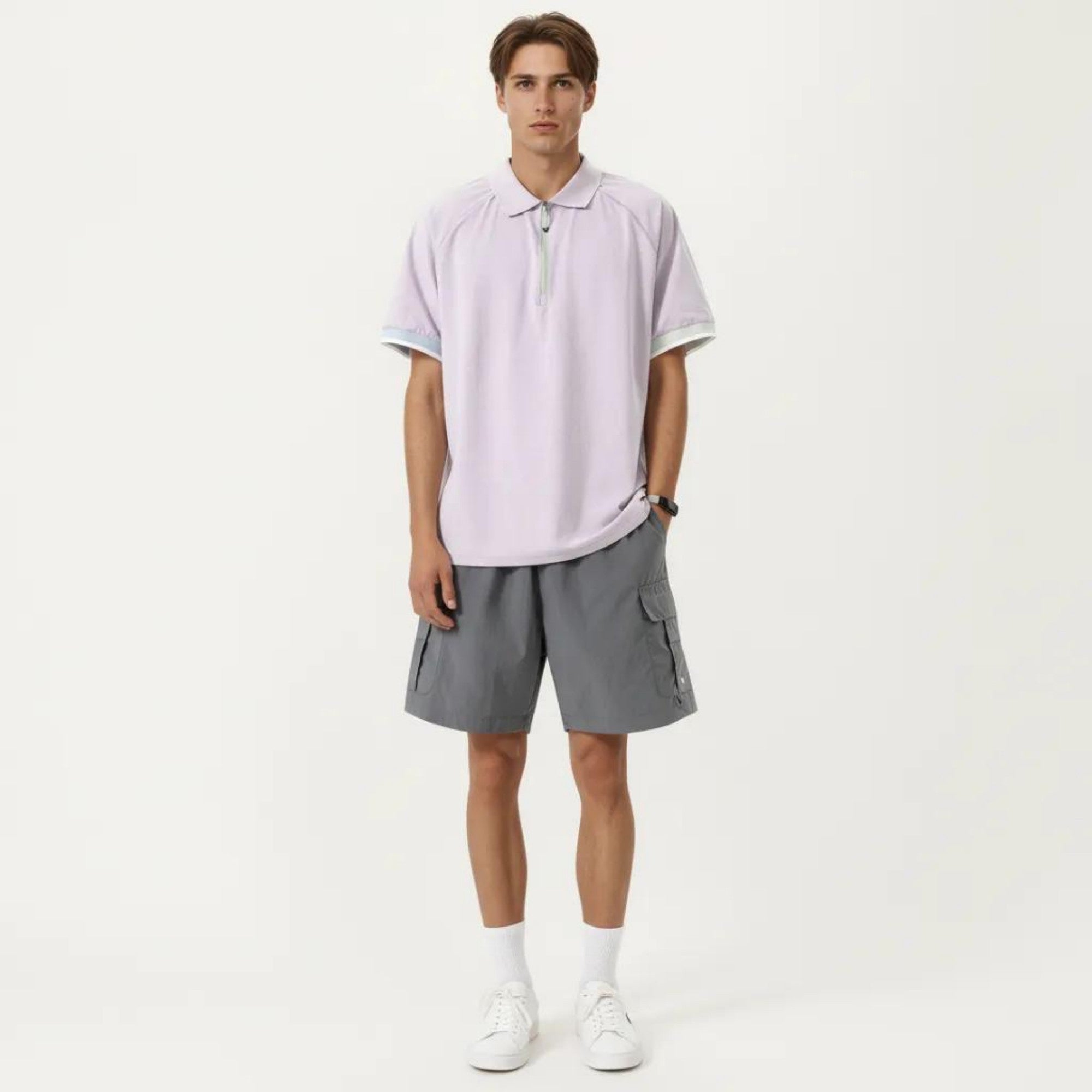 Anna-Kaci Men's Short Sleeve Athletic Polo Shirt with Zip Collar Lightweight Breathable Fabric and Relaxed Fit