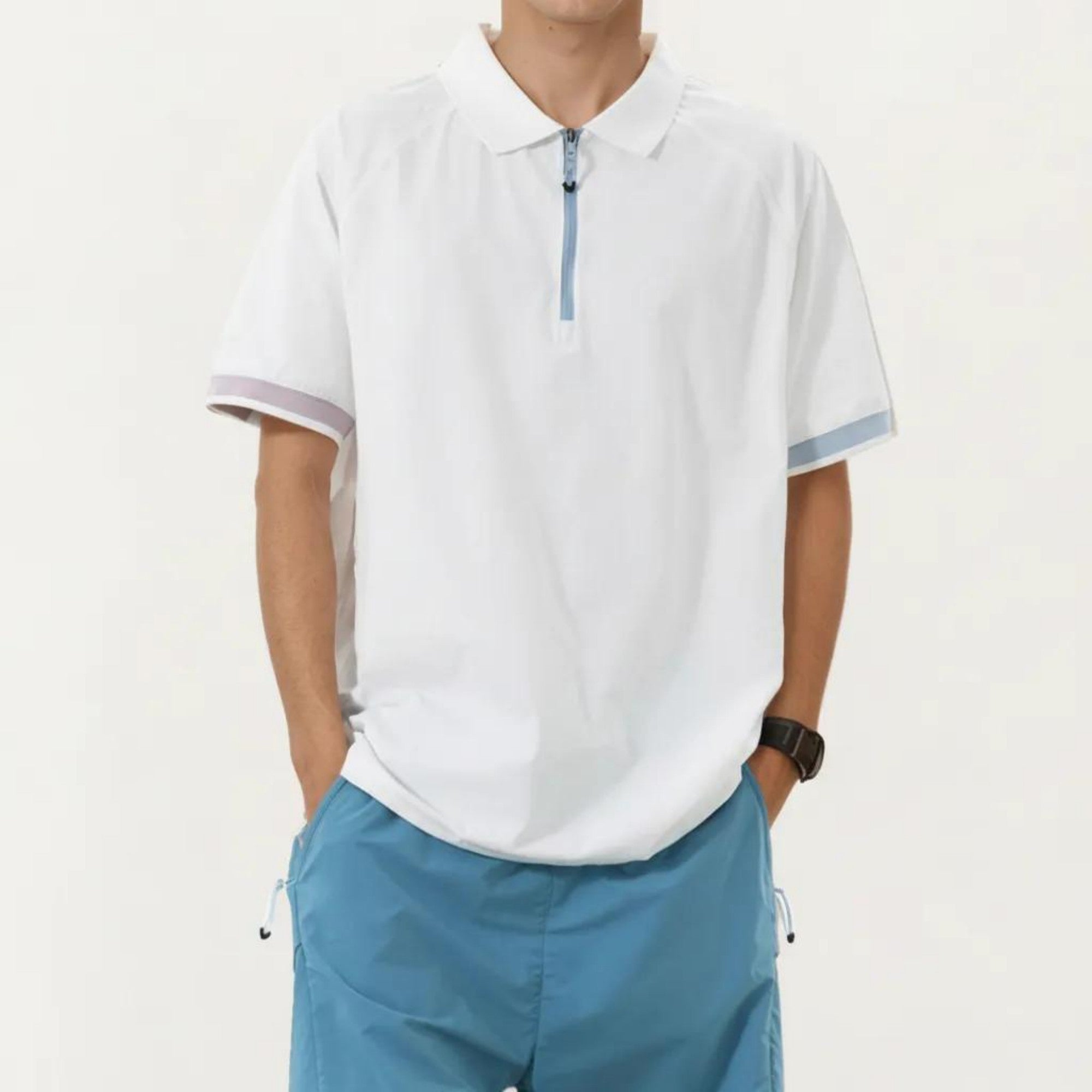 Anna-Kaci Men's Short Sleeve Athletic Polo Shirt with Zip Collar Lightweight Breathable Fabric and Relaxed Fit
