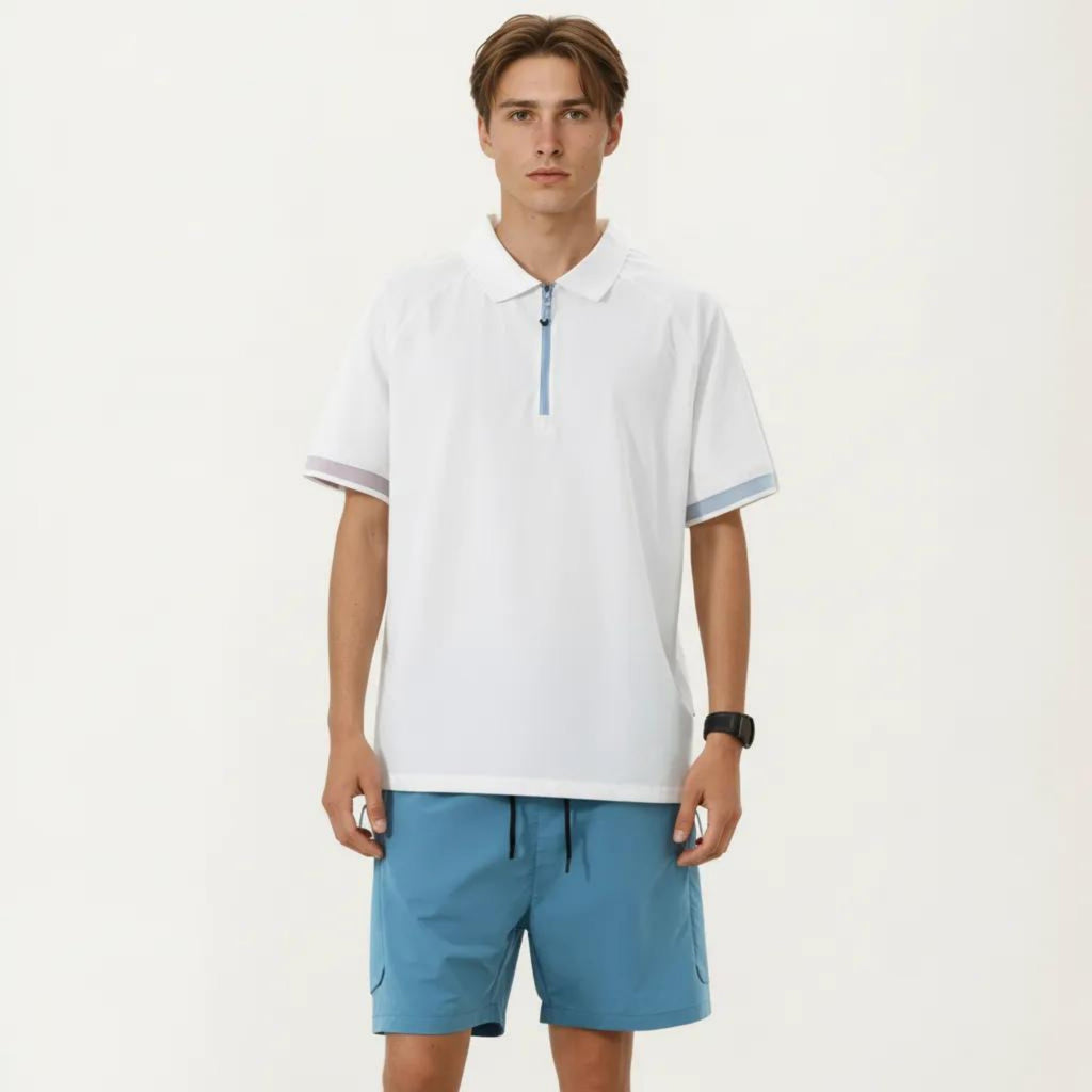 Anna-Kaci Men's Short Sleeve Athletic Polo Shirt with Zip Collar Lightweight Breathable Fabric and Relaxed Fit