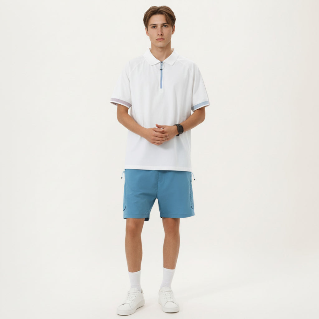Anna-Kaci Men's Short Sleeve Athletic Polo Shirt with Zip Collar Lightweight Breathable Fabric and Relaxed Fit