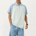 Anna-Kaci Men's Short Sleeve Athletic Polo Shirt with Zip Collar Colorblock Panel Design and Relaxed Fit Style