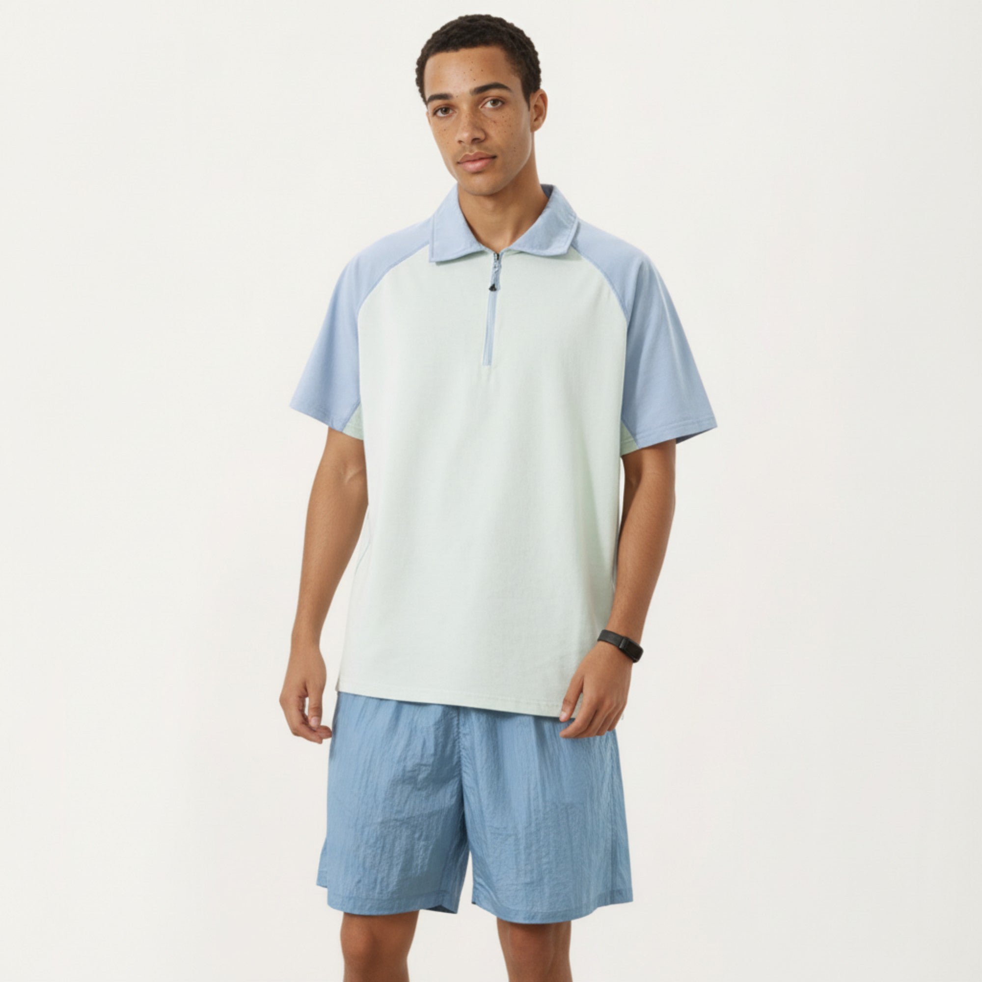 Anna-Kaci Men's Short Sleeve Athletic Polo Shirt with Zip Collar Colorblock Panel Design and Relaxed Fit Style