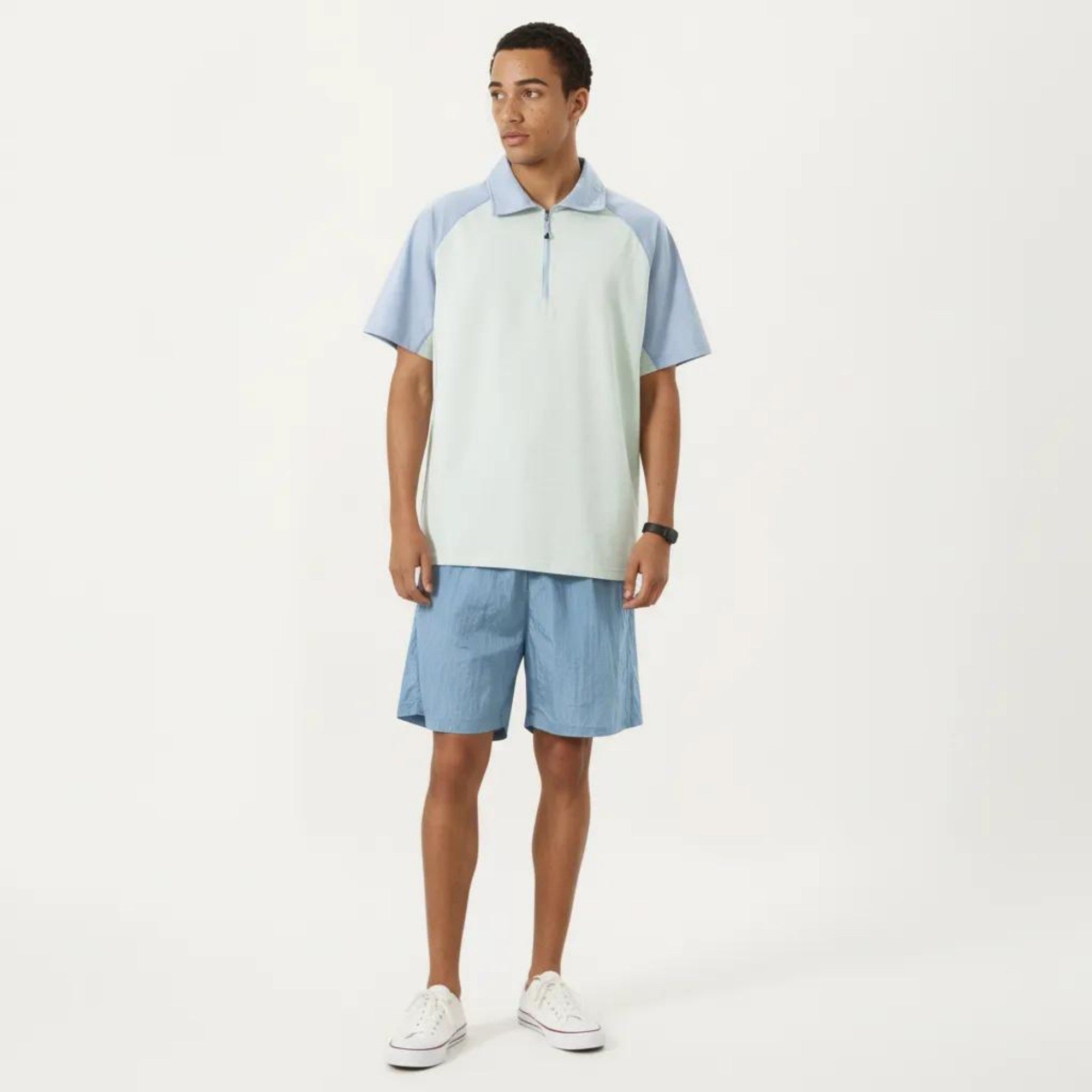 Anna-Kaci Men's Short Sleeve Athletic Polo Shirt with Zip Collar Colorblock Panel Design and Relaxed Fit Style