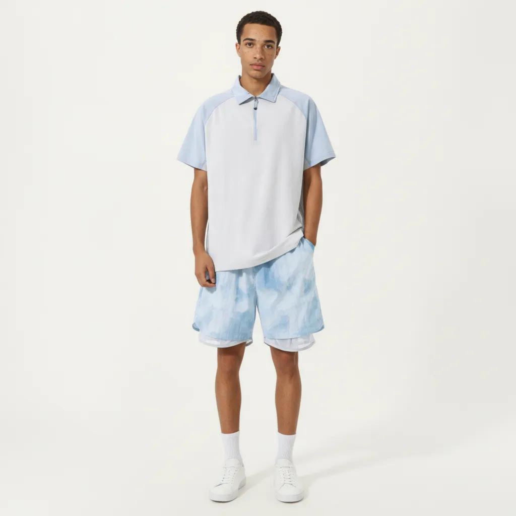 Anna-Kaci Men's Short Sleeve Athletic Polo Shirt with Zip Collar Colorblock Panel Design and Relaxed Fit Style