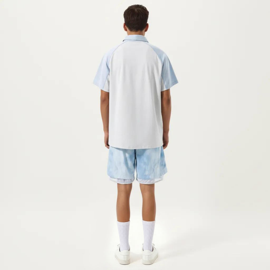 Anna-Kaci Men's Short Sleeve Athletic Polo Shirt with Zip Collar Colorblock Panel Design and Relaxed Fit Style