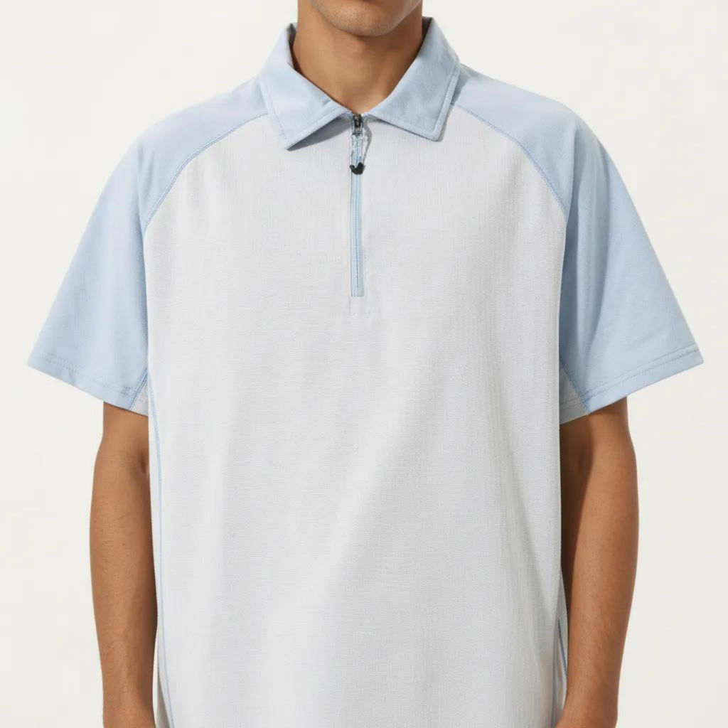 Anna-Kaci Men's Short Sleeve Athletic Polo Shirt with Zip Collar Colorblock Panel Design and Relaxed Fit Style