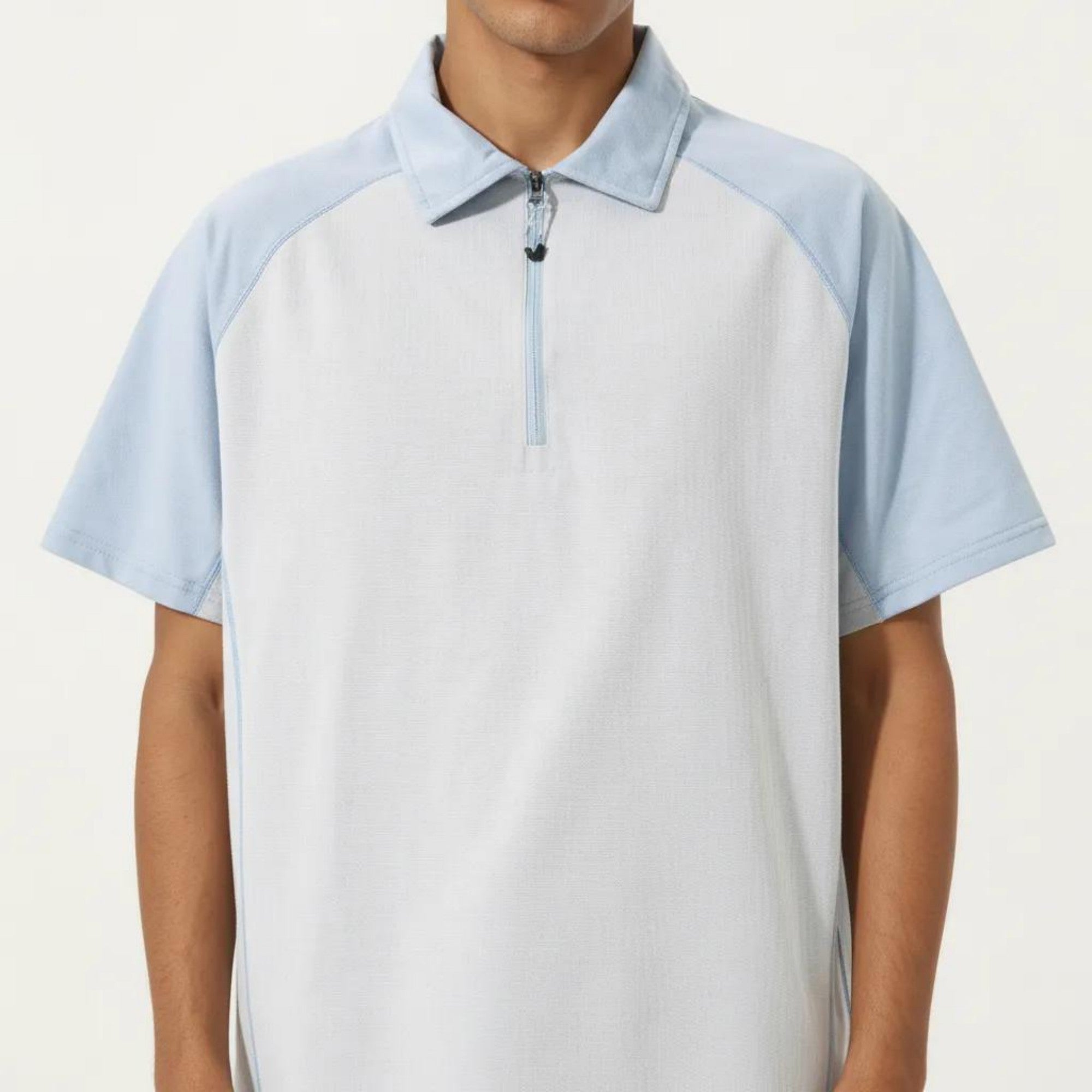 Anna-Kaci Men's Short Sleeve Athletic Polo Shirt with Zip Collar Colorblock Panel Design and Relaxed Fit Style
