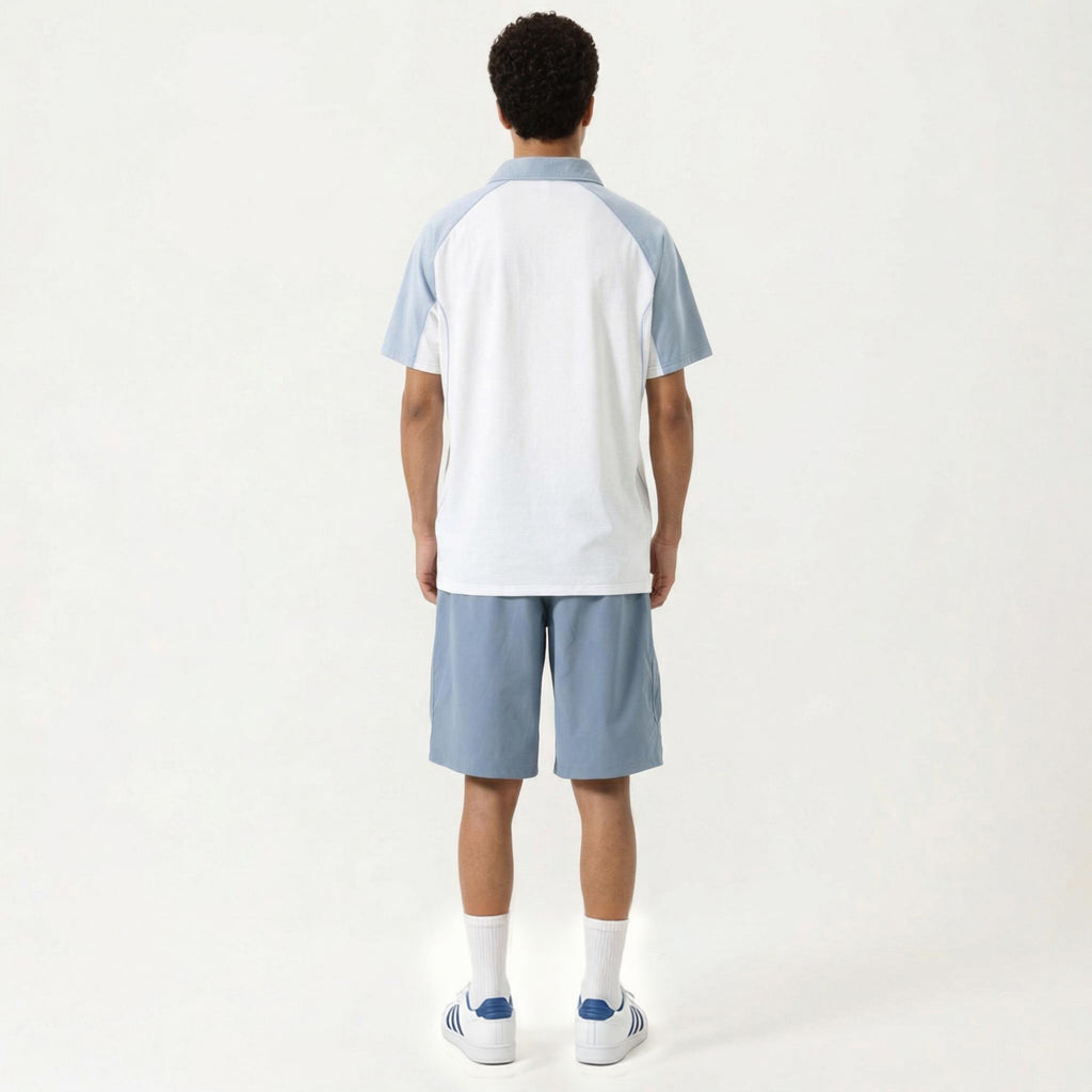 Anna-Kaci Men's Short Sleeve Athletic Polo Shirt with Zip Collar Colorblock Panel Design and Relaxed Fit Style