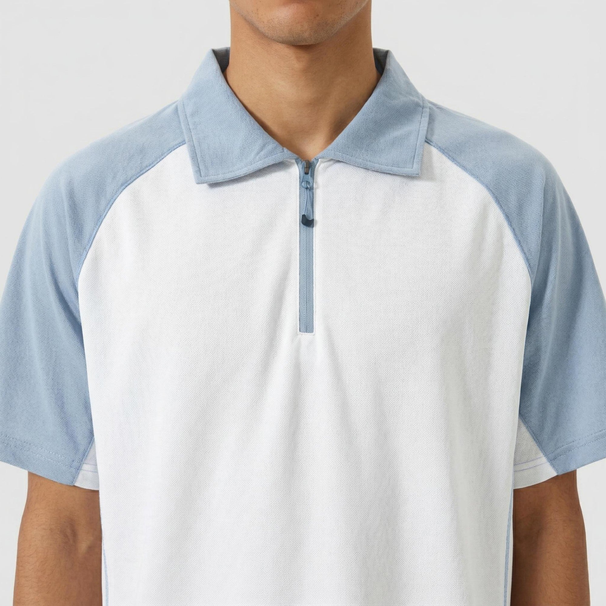 Anna-Kaci Men's Short Sleeve Athletic Polo Shirt with Zip Collar Colorblock Panel Design and Relaxed Fit Style