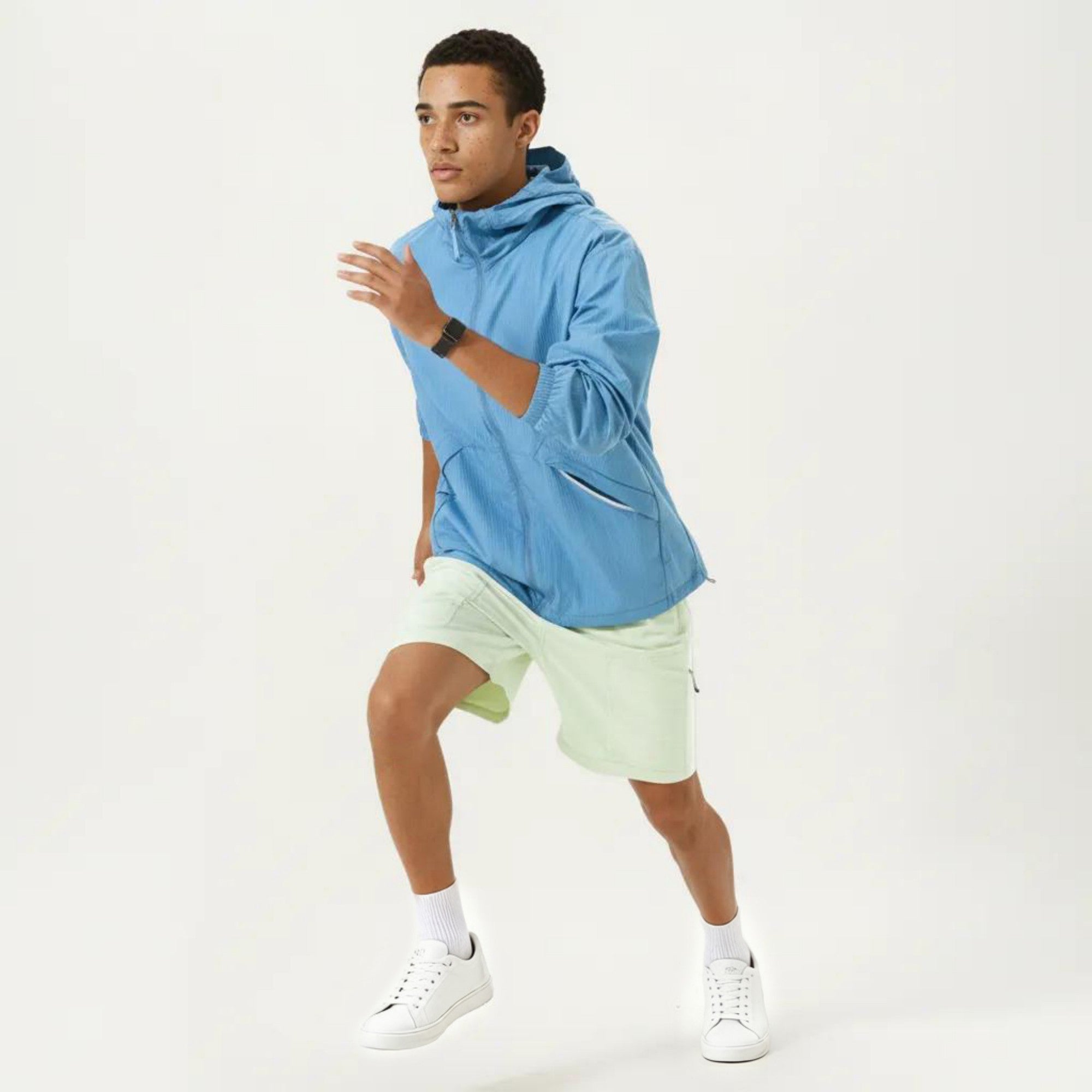 Anna-Kaci Men's Lightweight Hooded Windbreaker Jacket with Full Zip Closure Elastic Cuffs and Side Pocket