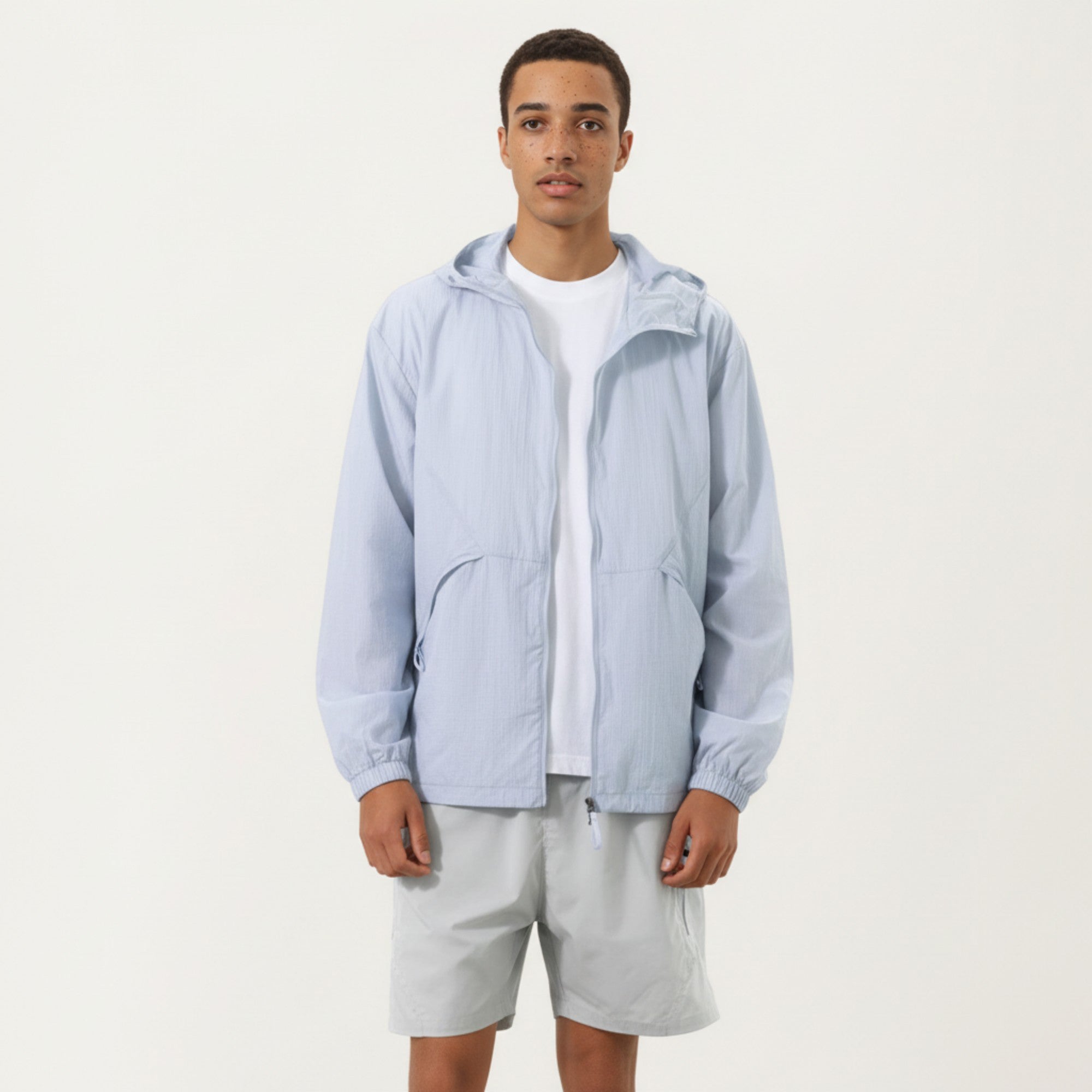 Anna-Kaci Men's Lightweight Hooded Windbreaker Jacket with Full Zip Closure Elastic Cuffs and Side Pocket