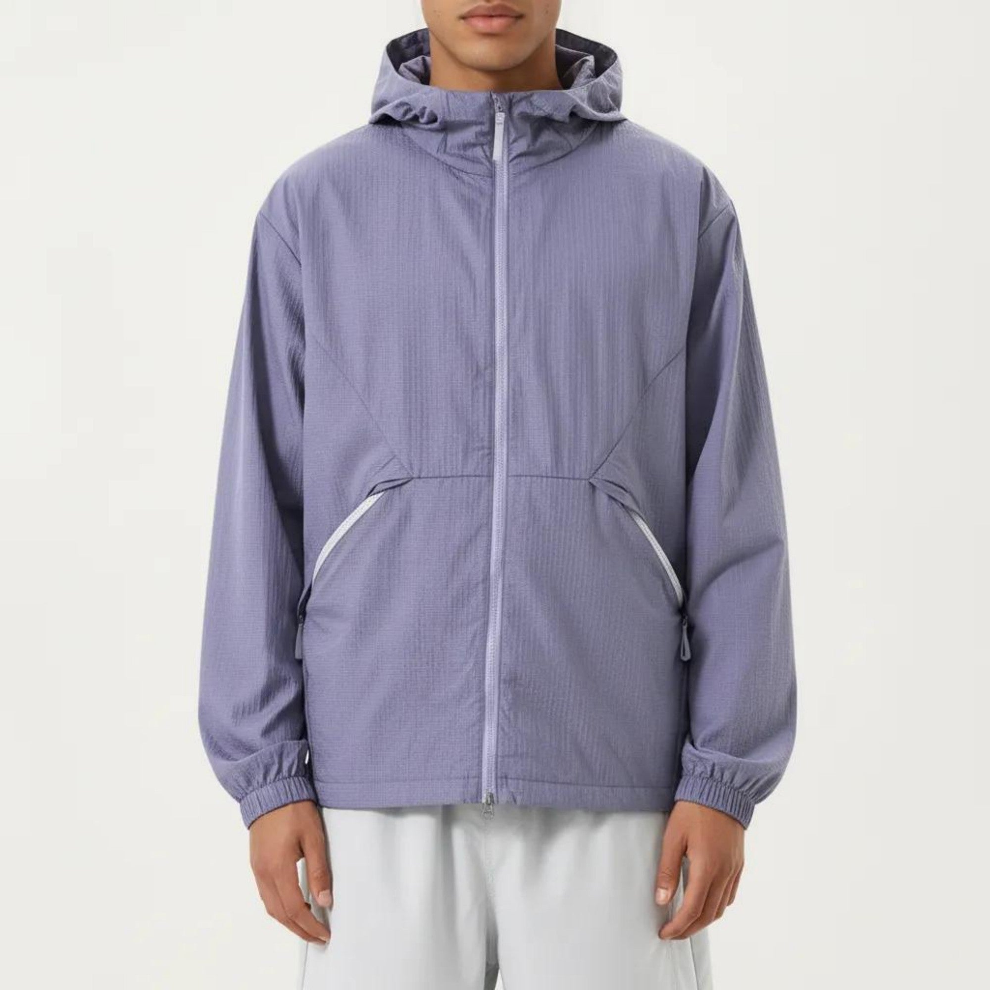Anna-Kaci Men's Lightweight Hooded Windbreaker Jacket with Full Zip Closure Elastic Cuffs and Side Pocket