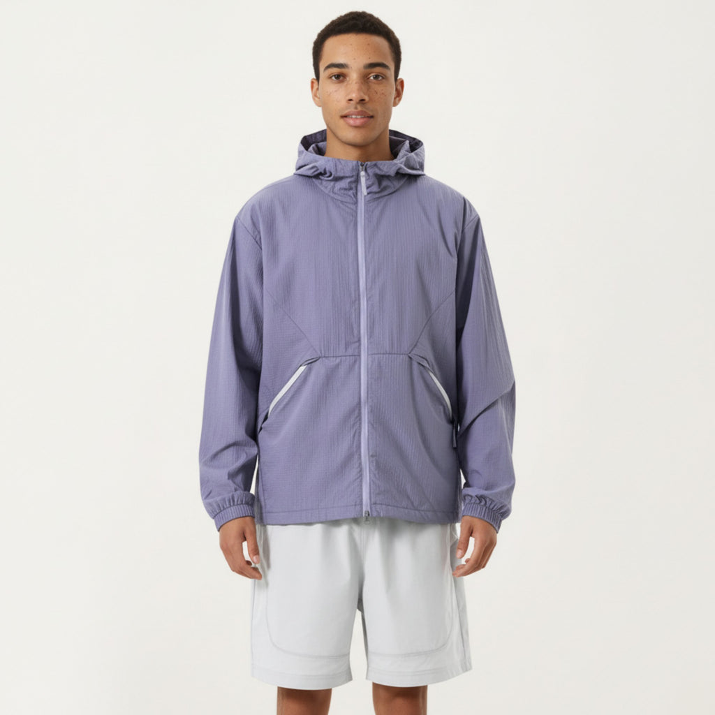 Anna-Kaci Men's Lightweight Hooded Windbreaker Jacket with Full Zip Closure Elastic Cuffs and Side Pocket