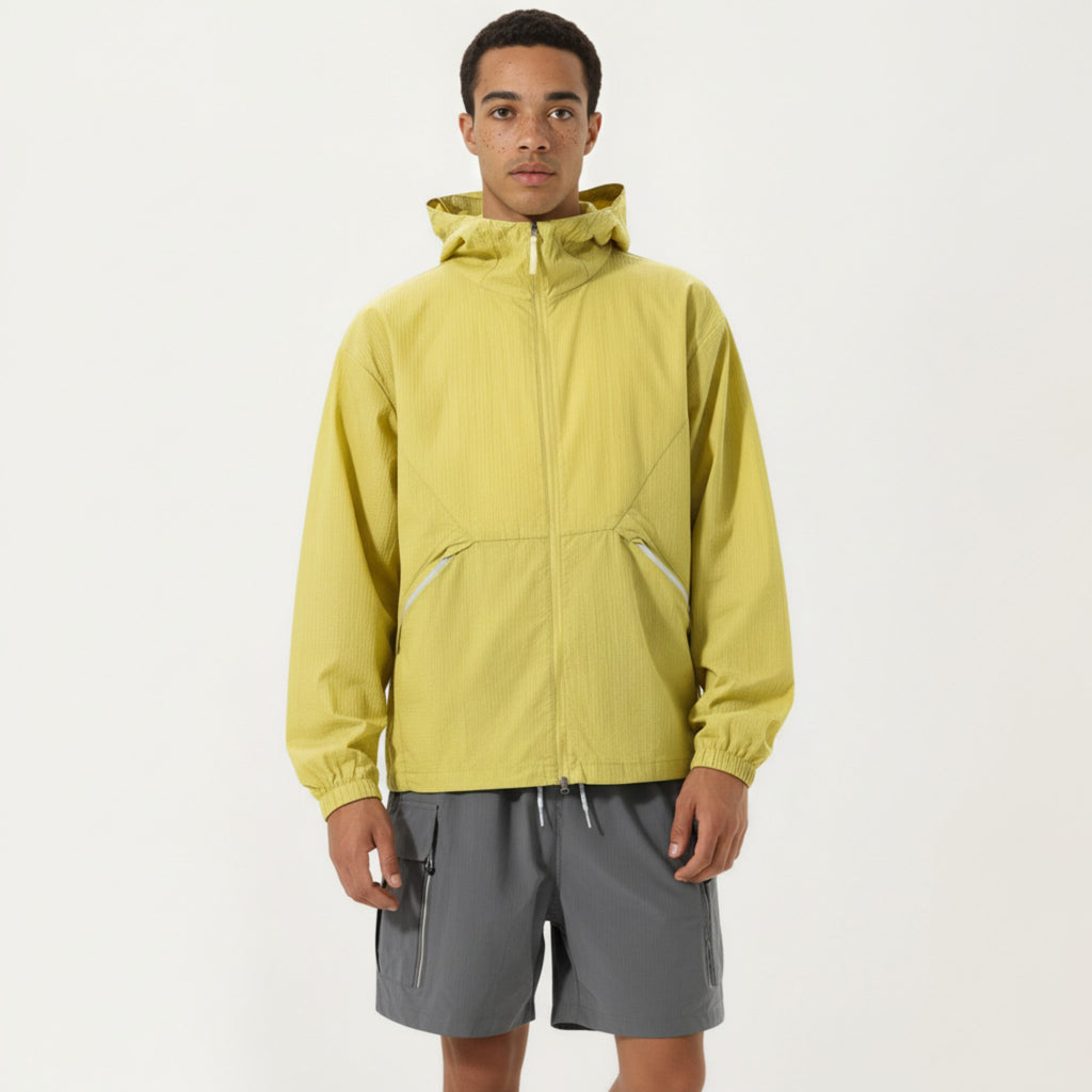 Anna-Kaci Men's Lightweight Hooded Windbreaker Jacket with Full Zip Closure Elastic Cuffs and Side Pocket