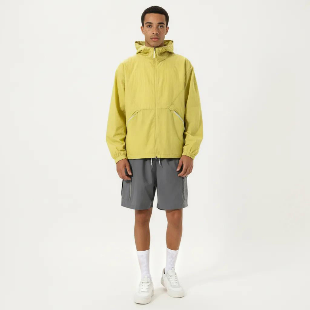 Anna-Kaci Men's Lightweight Hooded Windbreaker Jacket with Full Zip Closure Elastic Cuffs and Side Pocket