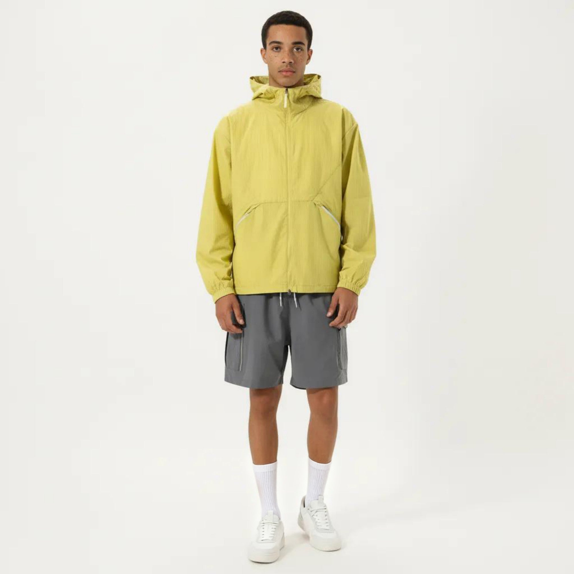 Anna-Kaci Men's Lightweight Hooded Windbreaker Jacket with Full Zip Closure Elastic Cuffs and Side Pocket