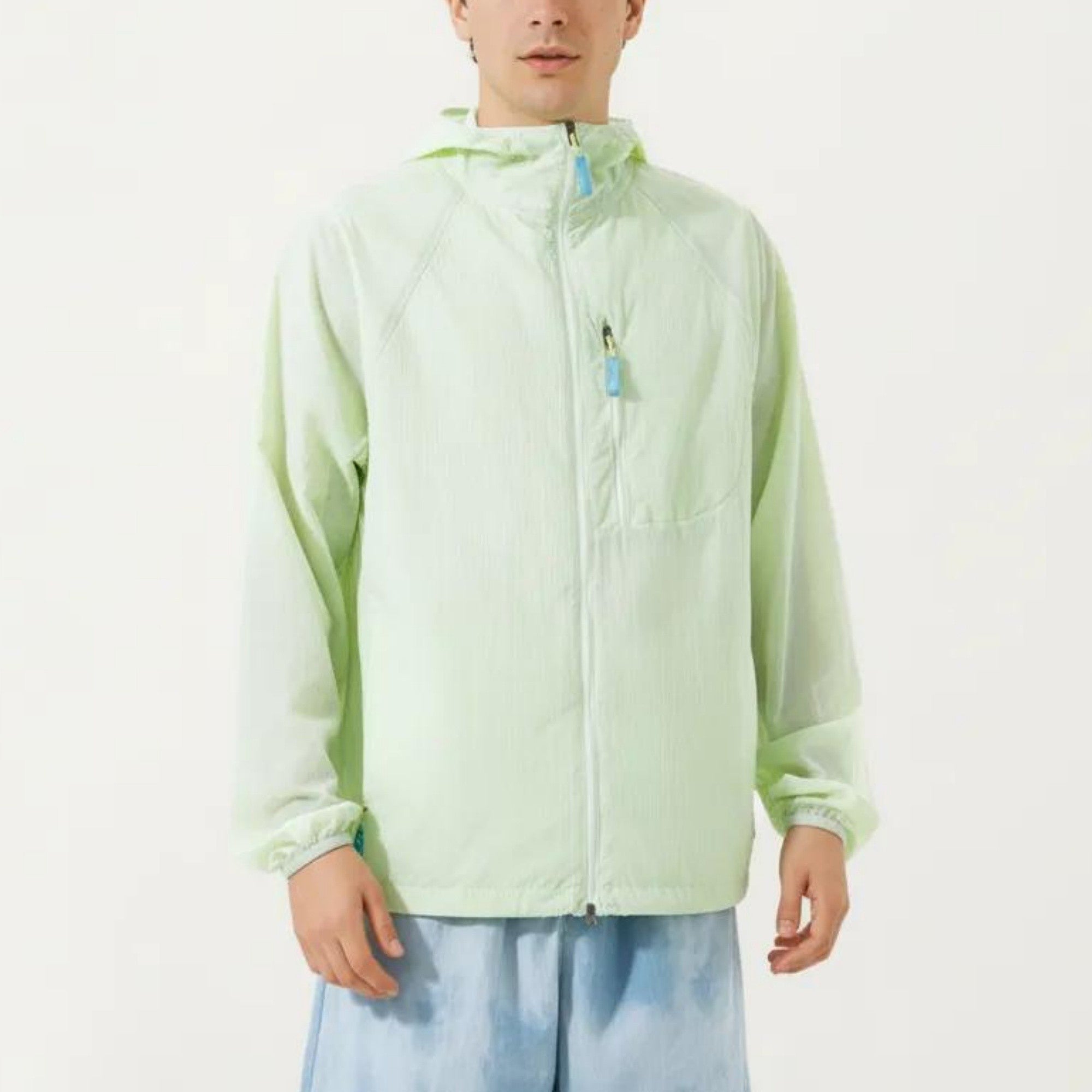 Anna-Kaci Men's Lightweight Windbreaker Jacket with Hood Full Zip Closure Chest Zipper Pocket and Elastic Cuff