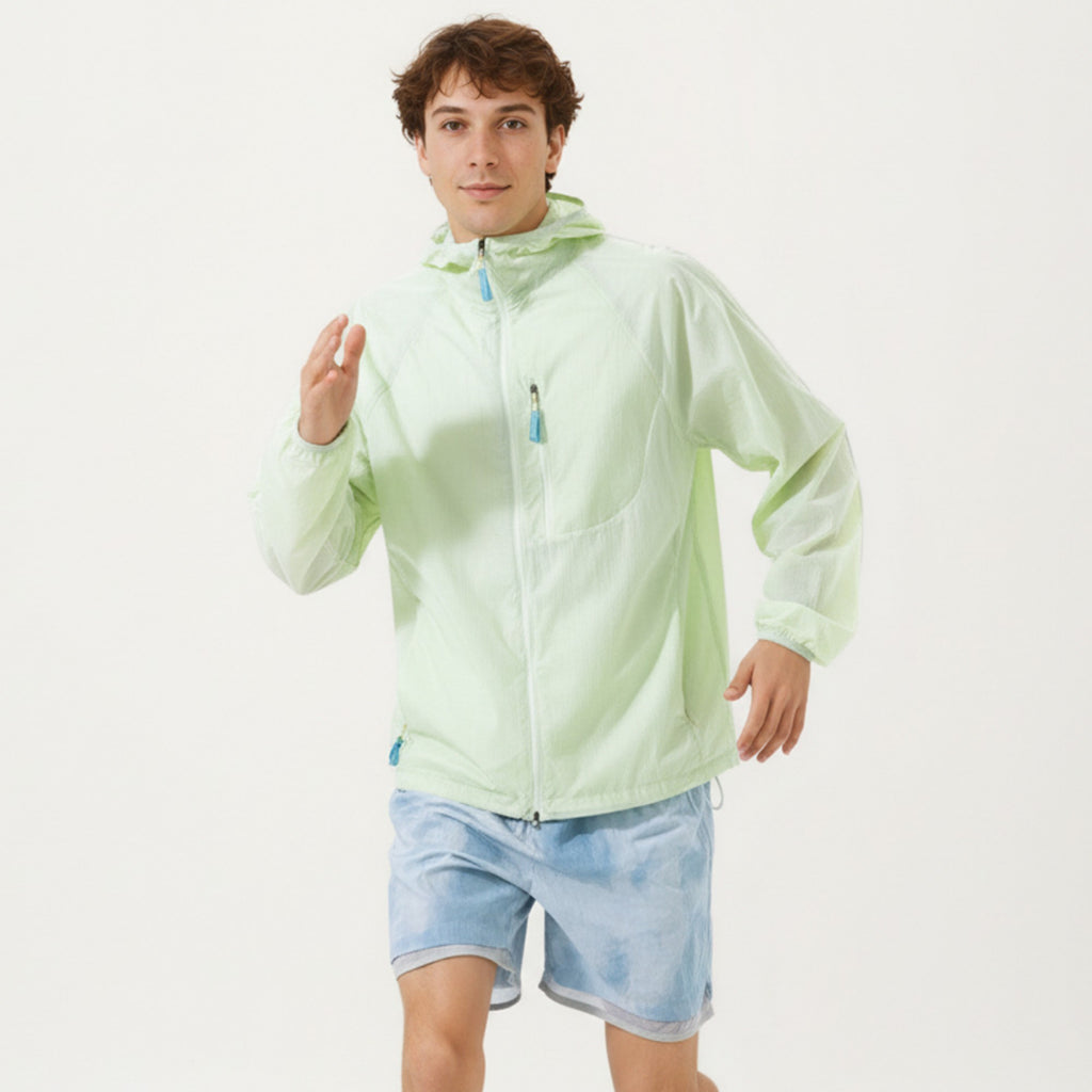 Anna-Kaci Men's Lightweight Windbreaker Jacket with Hood Full Zip Closure Chest Zipper Pocket and Elastic Cuff