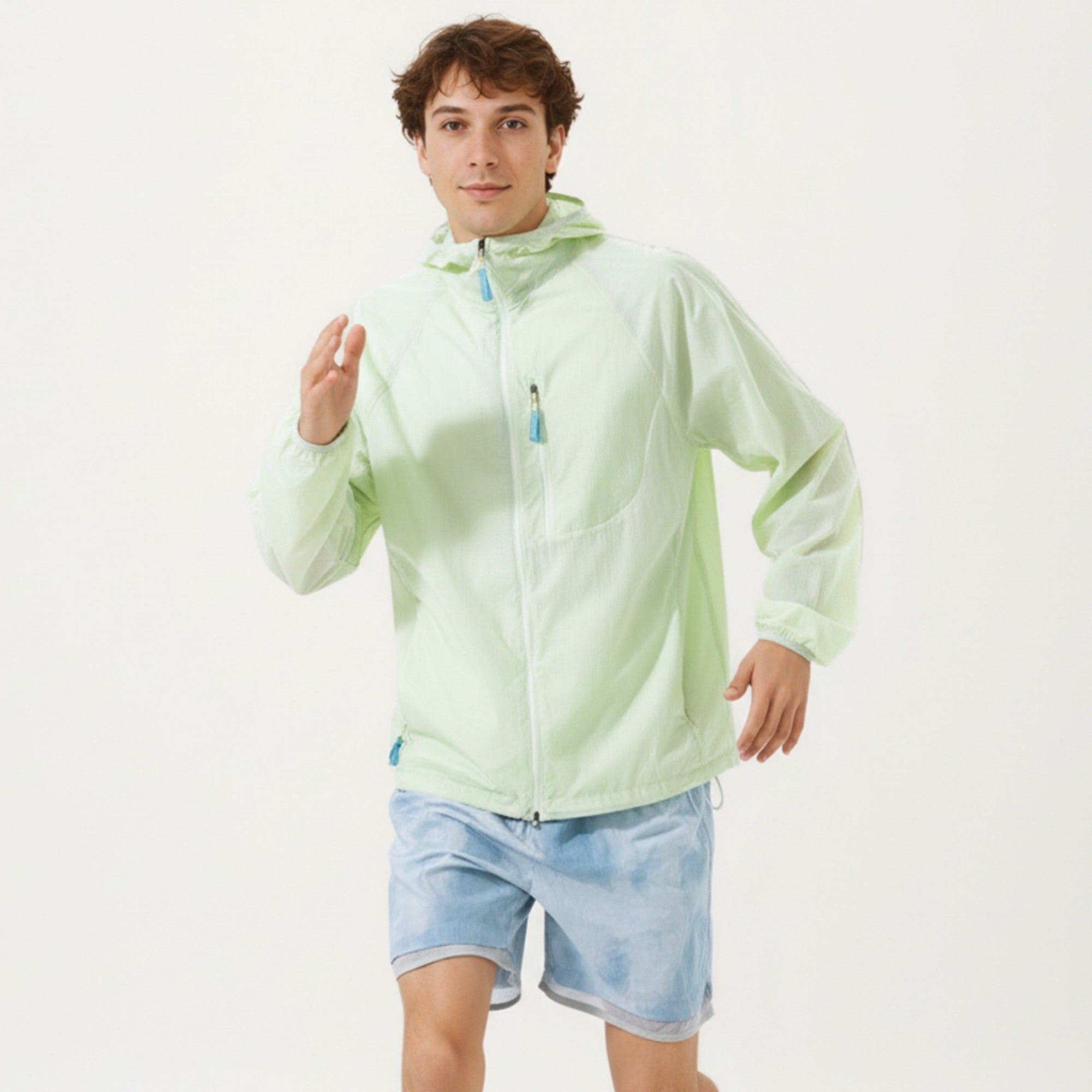 Anna-Kaci Men's Lightweight Windbreaker Jacket with Hood Full Zip Closure Chest Zipper Pocket and Elastic Cuff