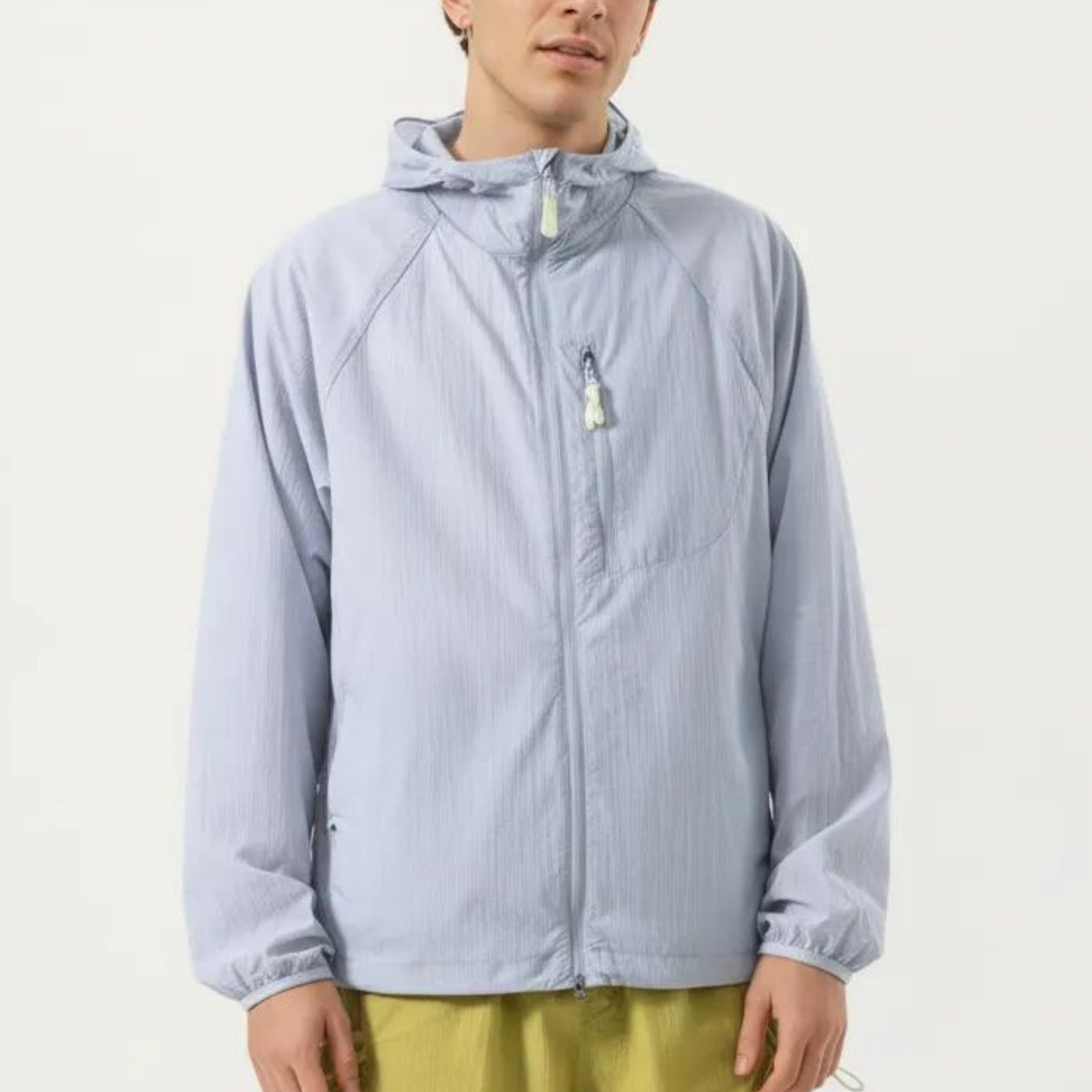 Anna-Kaci Men's Lightweight Windbreaker Jacket with Hood Full Zip Closure Chest Zipper Pocket and Elastic Cuff