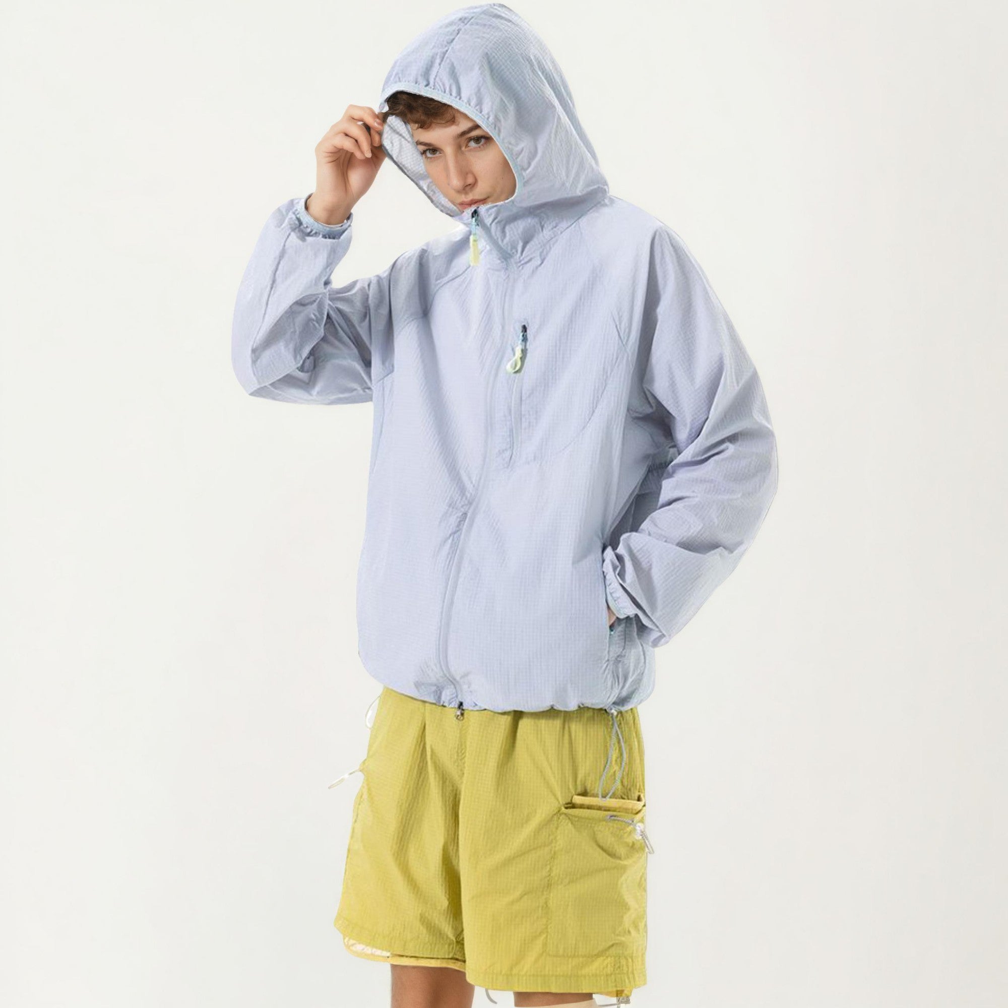 Anna-Kaci Men's Lightweight Windbreaker Jacket with Hood Full Zip Closure Chest Zipper Pocket and Elastic Cuff