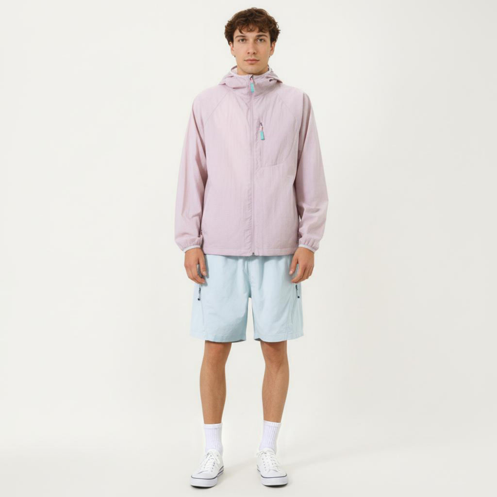 Anna-Kaci Men's Lightweight Windbreaker Jacket with Hood Full Zip Closure Chest Zipper Pocket and Elastic Cuff