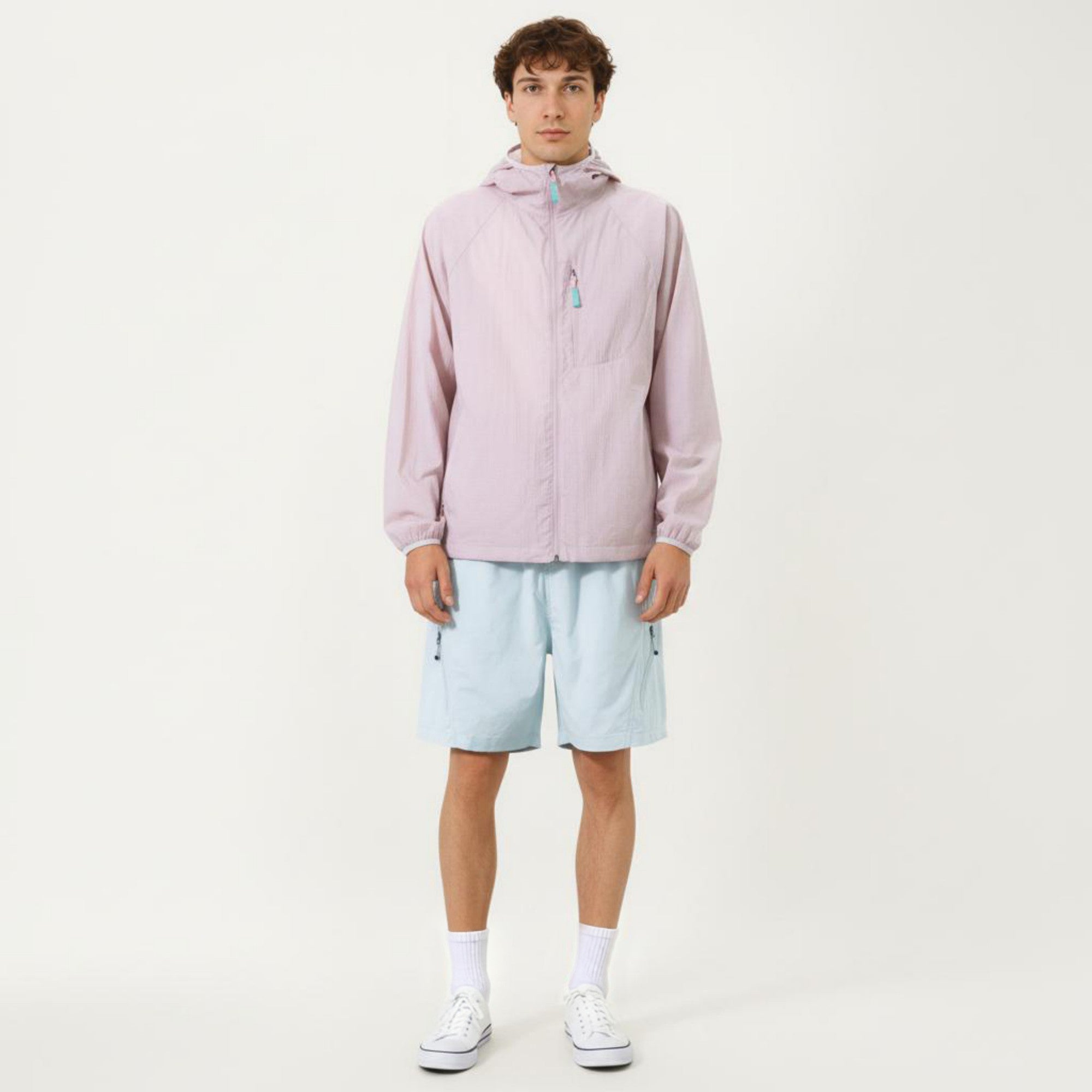 Anna-Kaci Men's Lightweight Windbreaker Jacket with Hood Full Zip Closure Chest Zipper Pocket and Elastic Cuff