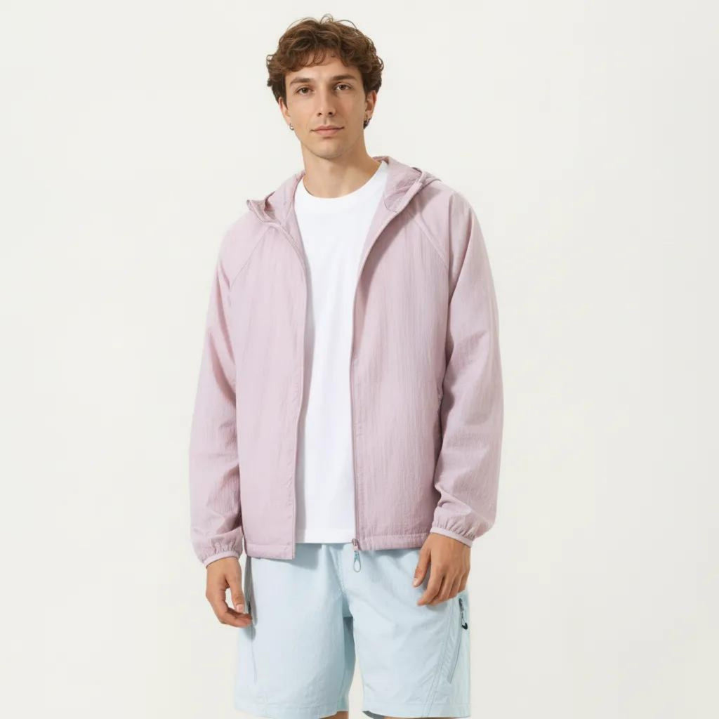 Anna-Kaci Men's Lightweight Windbreaker Jacket with Hood Full Zip Closure Chest Zipper Pocket and Elastic Cuff