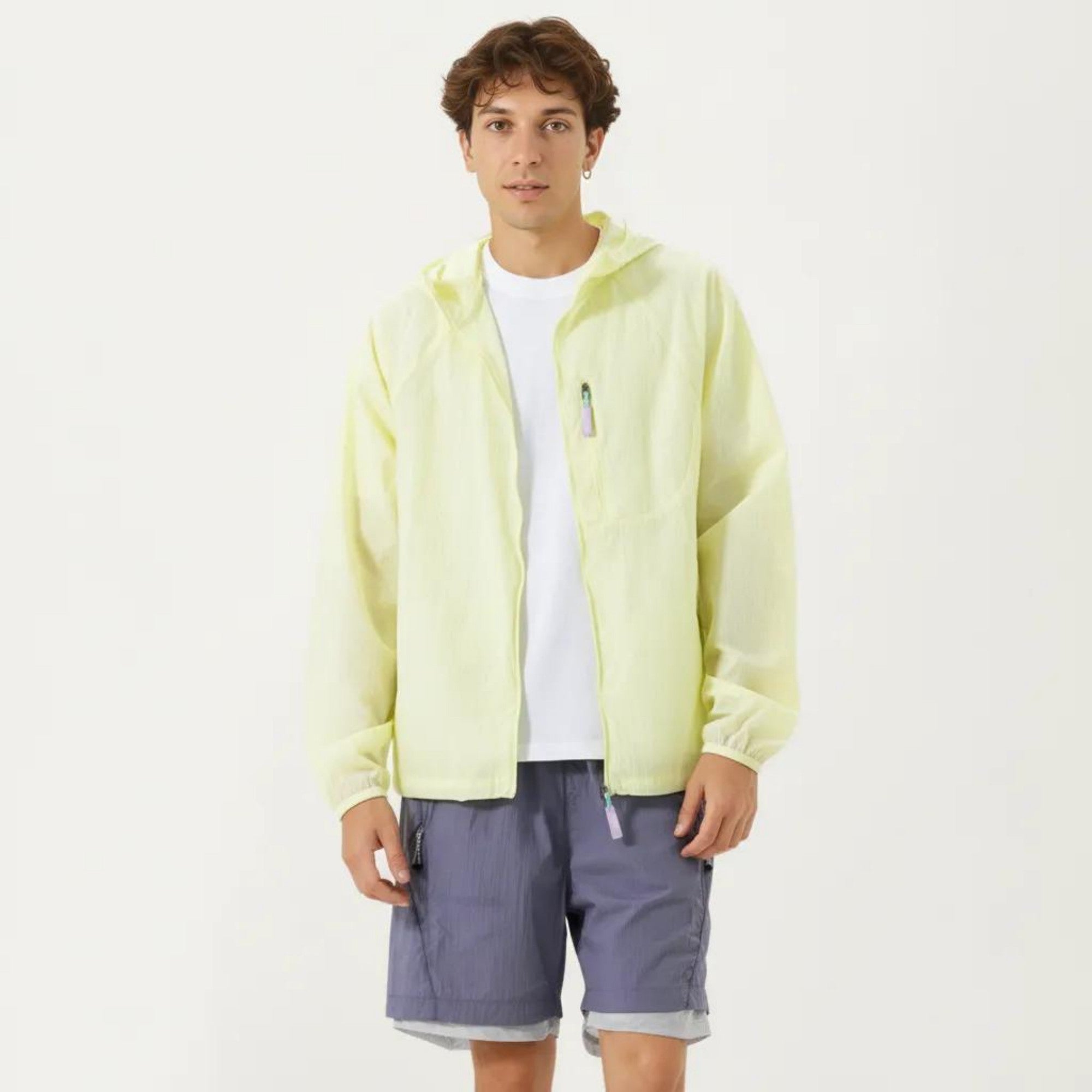 Anna-Kaci Men's Lightweight Windbreaker Jacket with Hood Full Zip Closure Chest Zipper Pocket and Elastic Cuff