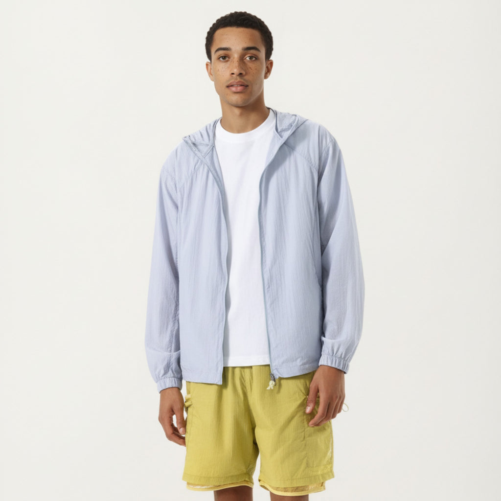Anna-Kaci Men's Lightweight Hooded Windbreaker Jacket with Full Zip Closure Elastic Cuffs and Relaxed Fit