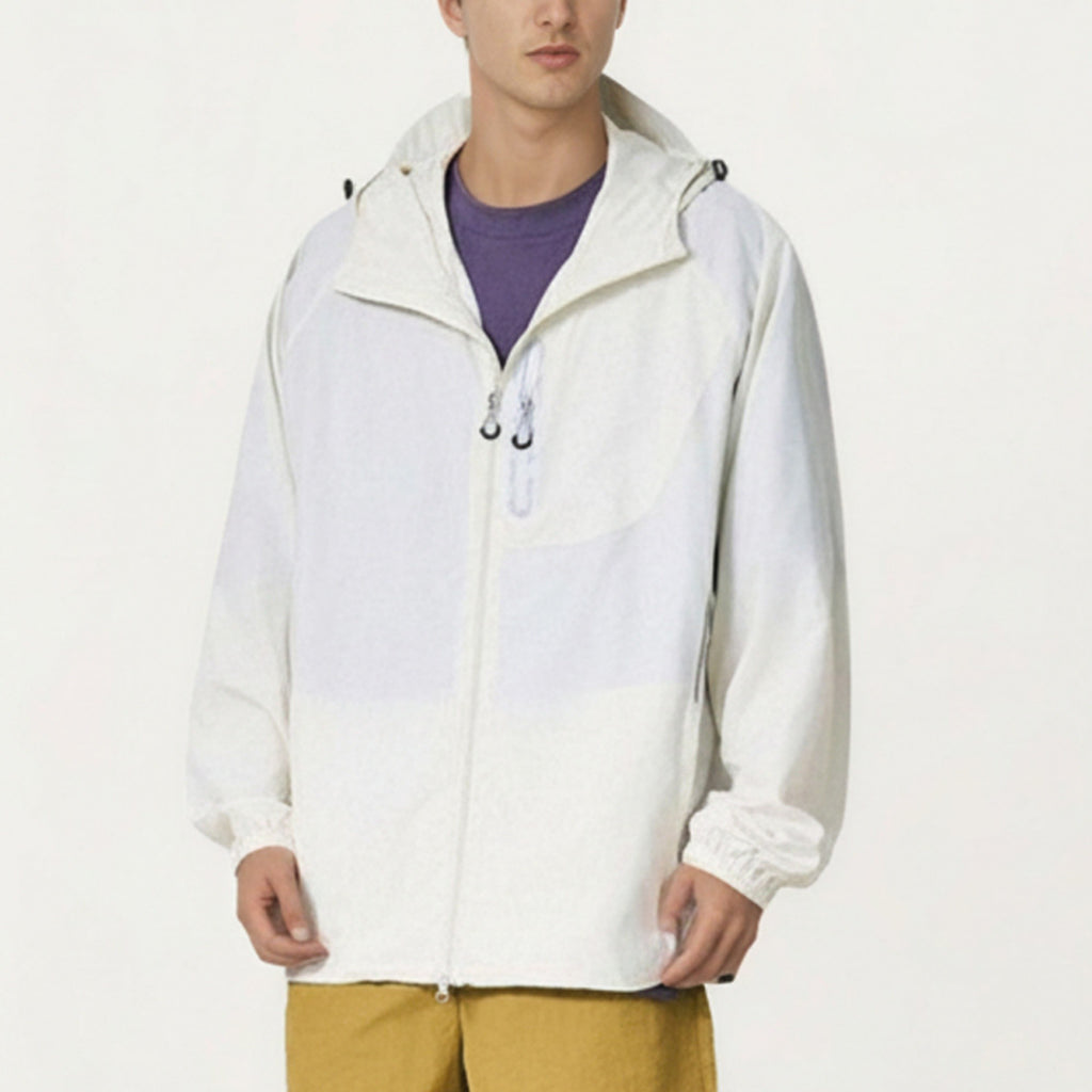 Anna-Kaci Men's Lightweight Windbreaker Jacket with Hood Full Zip Closure Panel Detail and Elastic Cuff Design