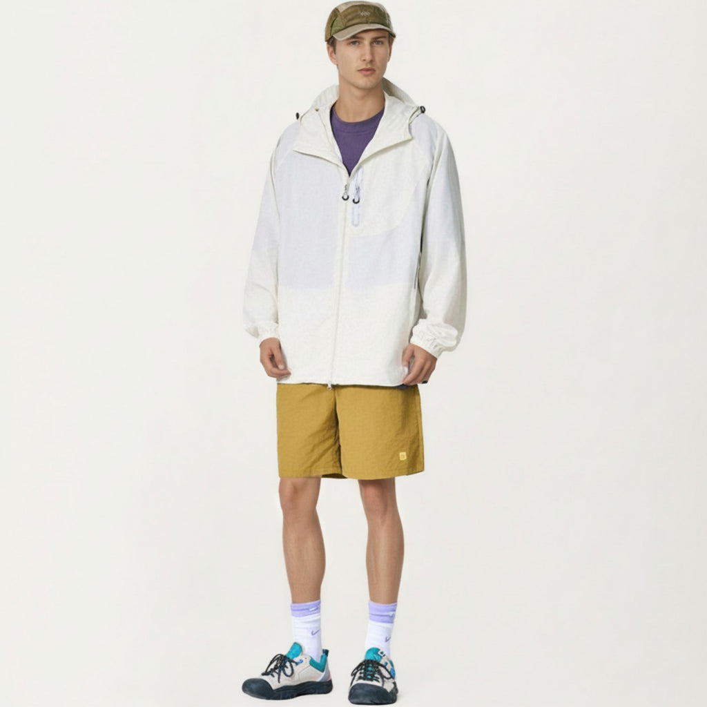 Anna-Kaci Men's Lightweight Windbreaker Jacket with Hood Full Zip Closure Panel Detail and Elastic Cuff Design