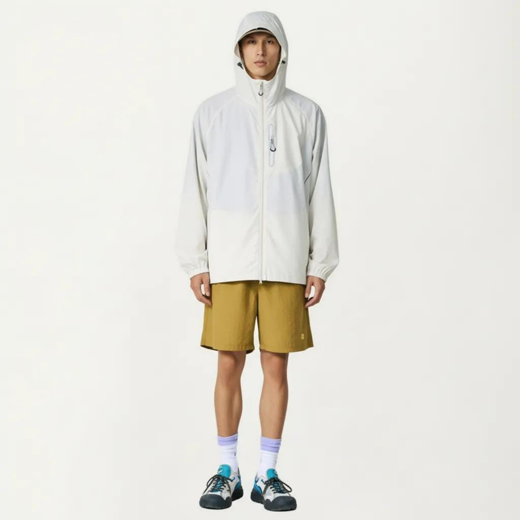 Anna-Kaci Men's Lightweight Windbreaker Jacket with Hood Full Zip Closure Panel Detail and Elastic Cuff Design