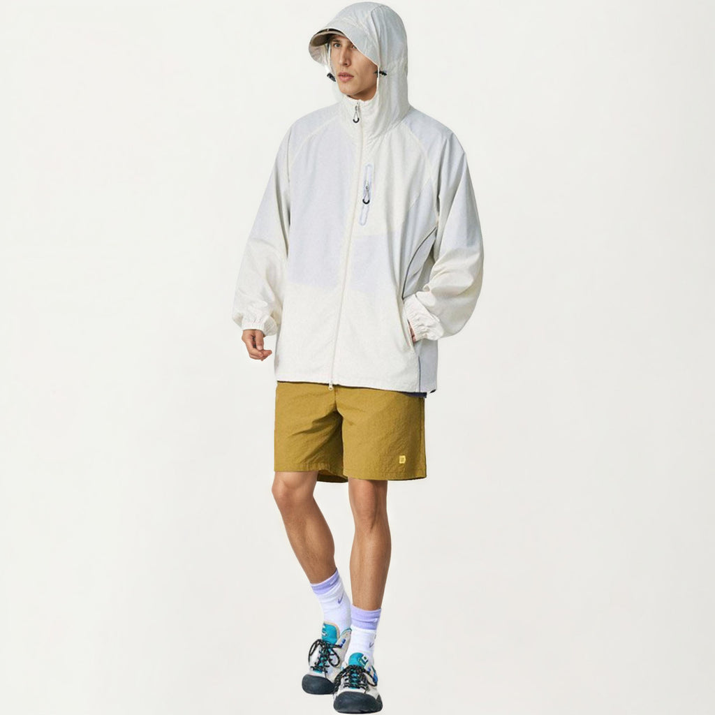 Anna-Kaci Men's Lightweight Windbreaker Jacket with Hood Full Zip Closure Panel Detail and Elastic Cuff Design