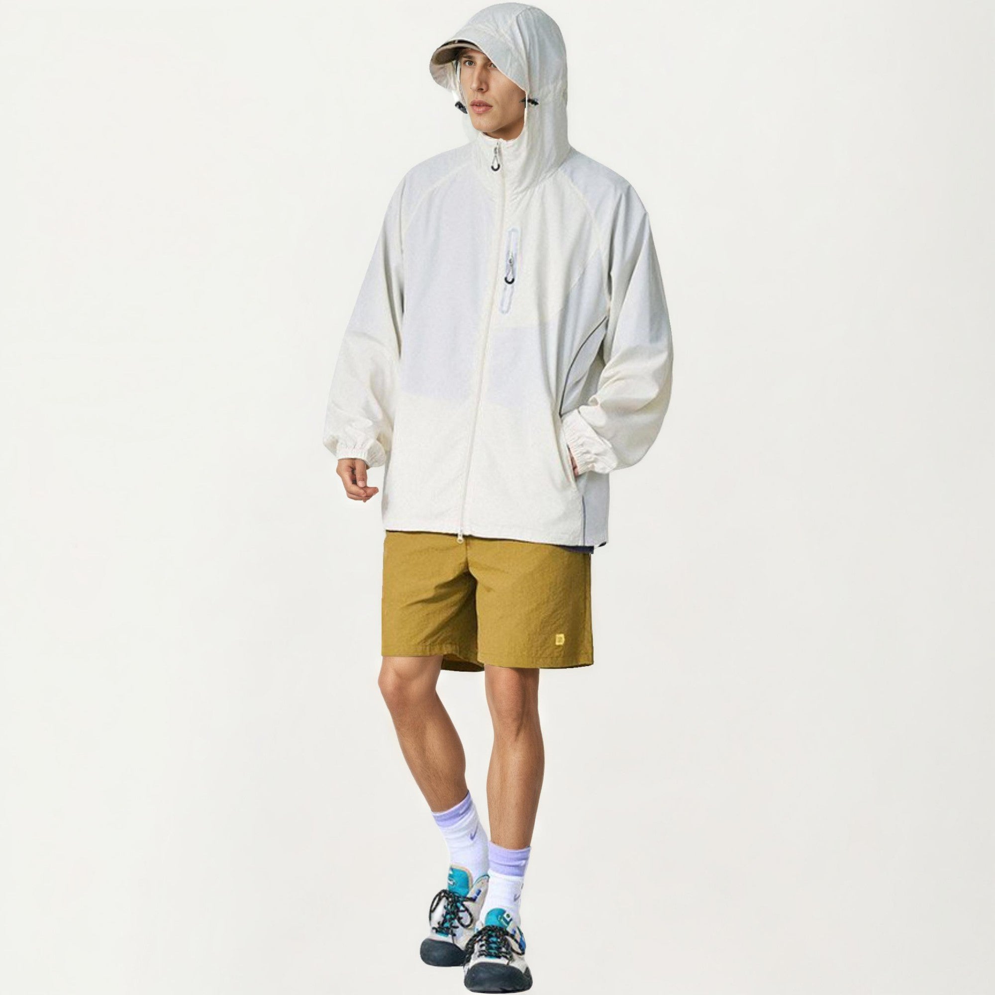 Anna-Kaci Men's Lightweight Windbreaker Jacket with Hood Full Zip Closure Panel Detail and Elastic Cuff Design