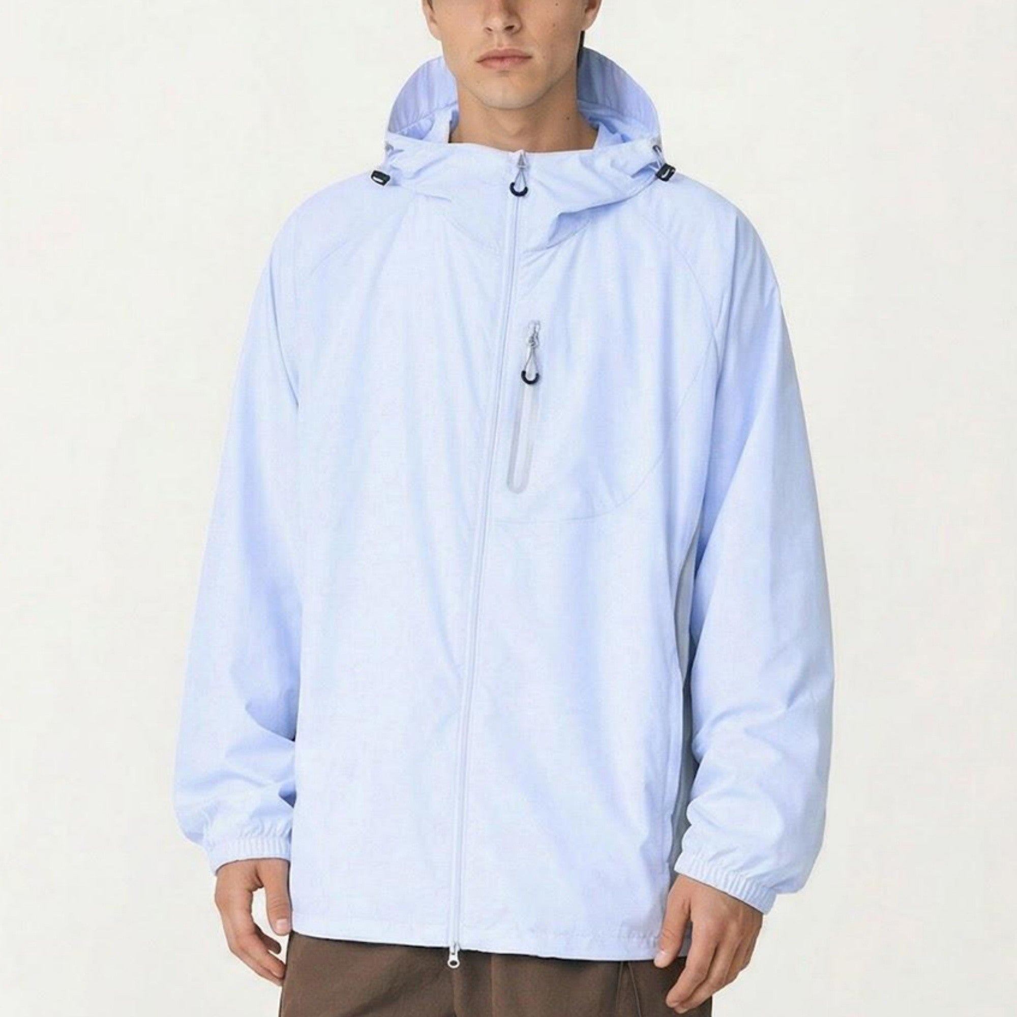 Anna-Kaci Men's Lightweight Windbreaker Jacket with Hood Full Zip Closure Panel Detail and Elastic Cuff Design