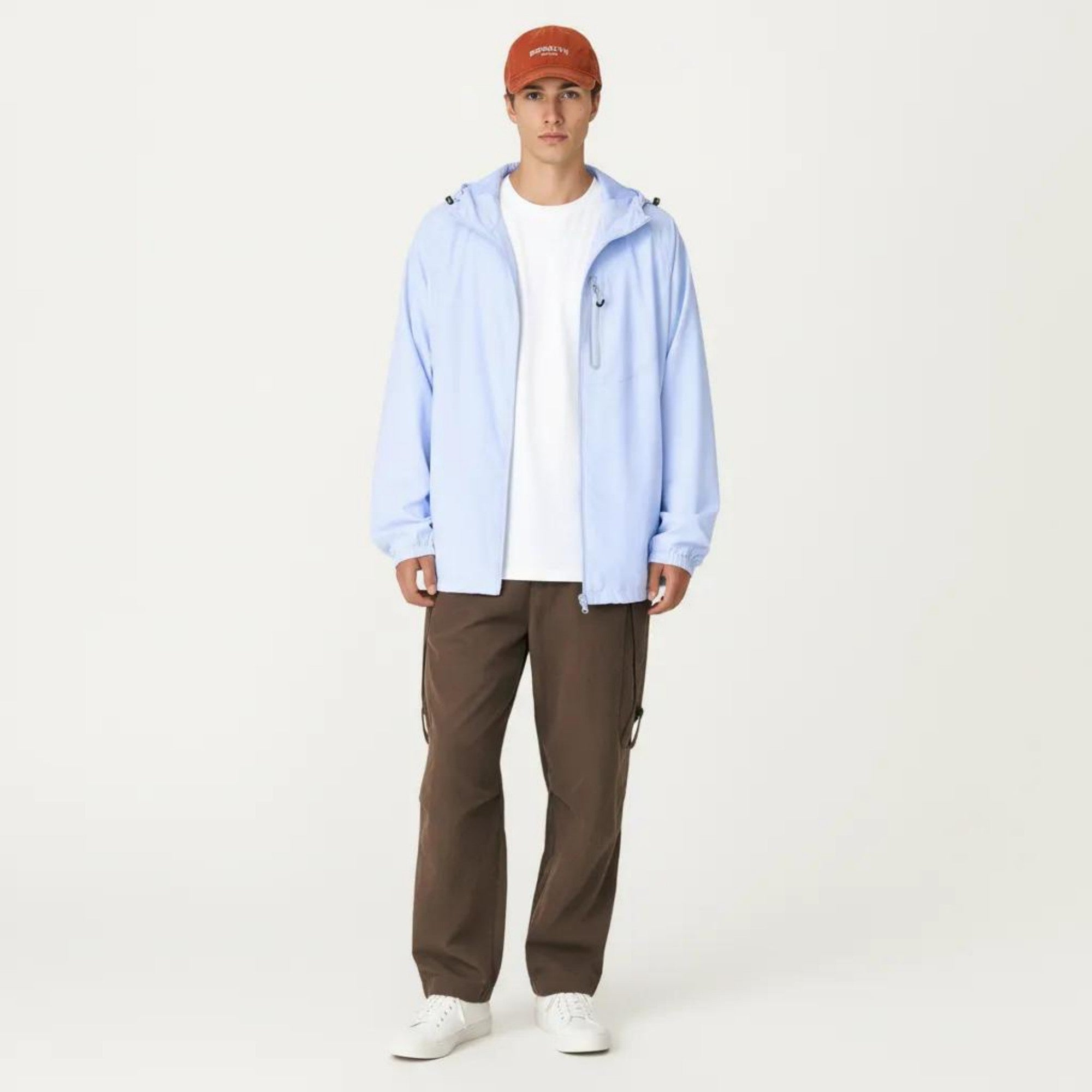 Anna-Kaci Men's Lightweight Windbreaker Jacket with Hood Full Zip Closure Panel Detail and Elastic Cuff Design