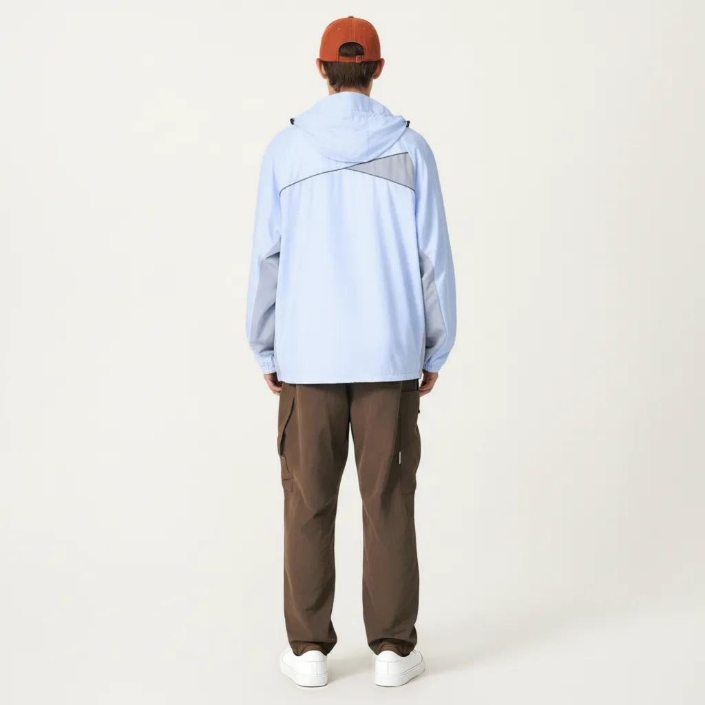Anna-Kaci Men's Lightweight Windbreaker Jacket with Hood Full Zip Closure Panel Detail and Elastic Cuff Design