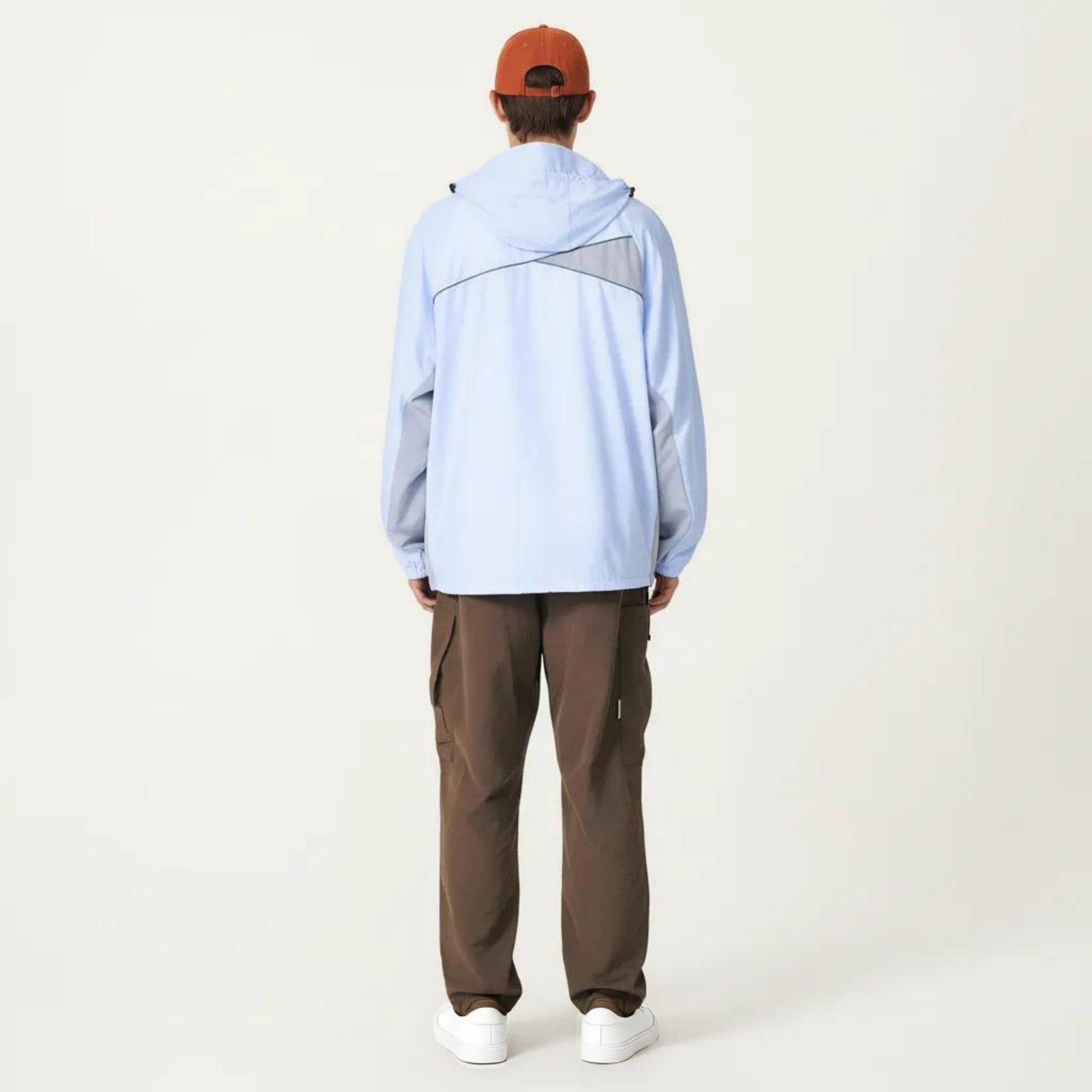 Anna-Kaci Men's Lightweight Windbreaker Jacket with Hood Full Zip Closure Panel Detail and Elastic Cuff Design