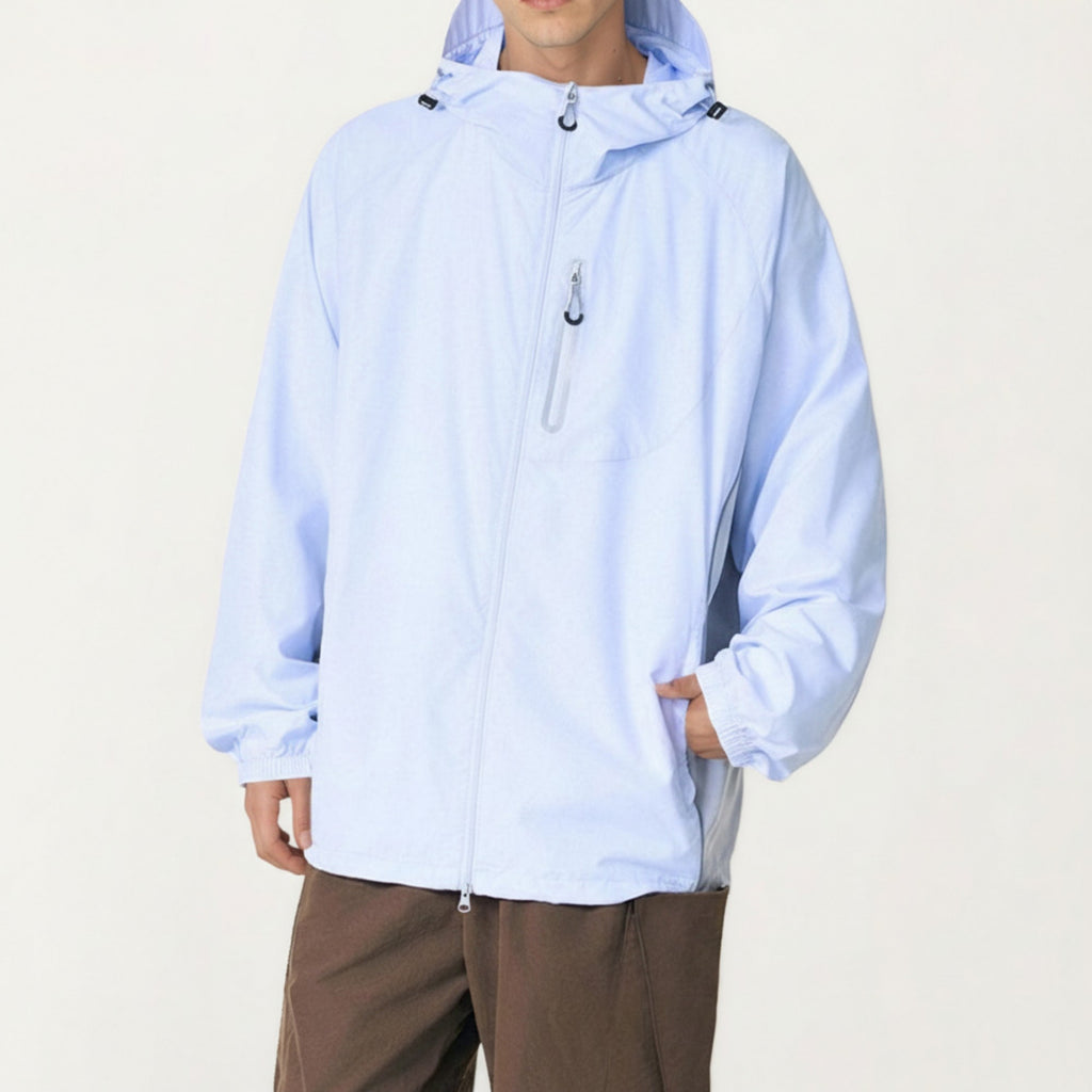 Anna-Kaci Men's Lightweight Windbreaker Jacket with Hood Full Zip Closure Panel Detail and Elastic Cuff Design