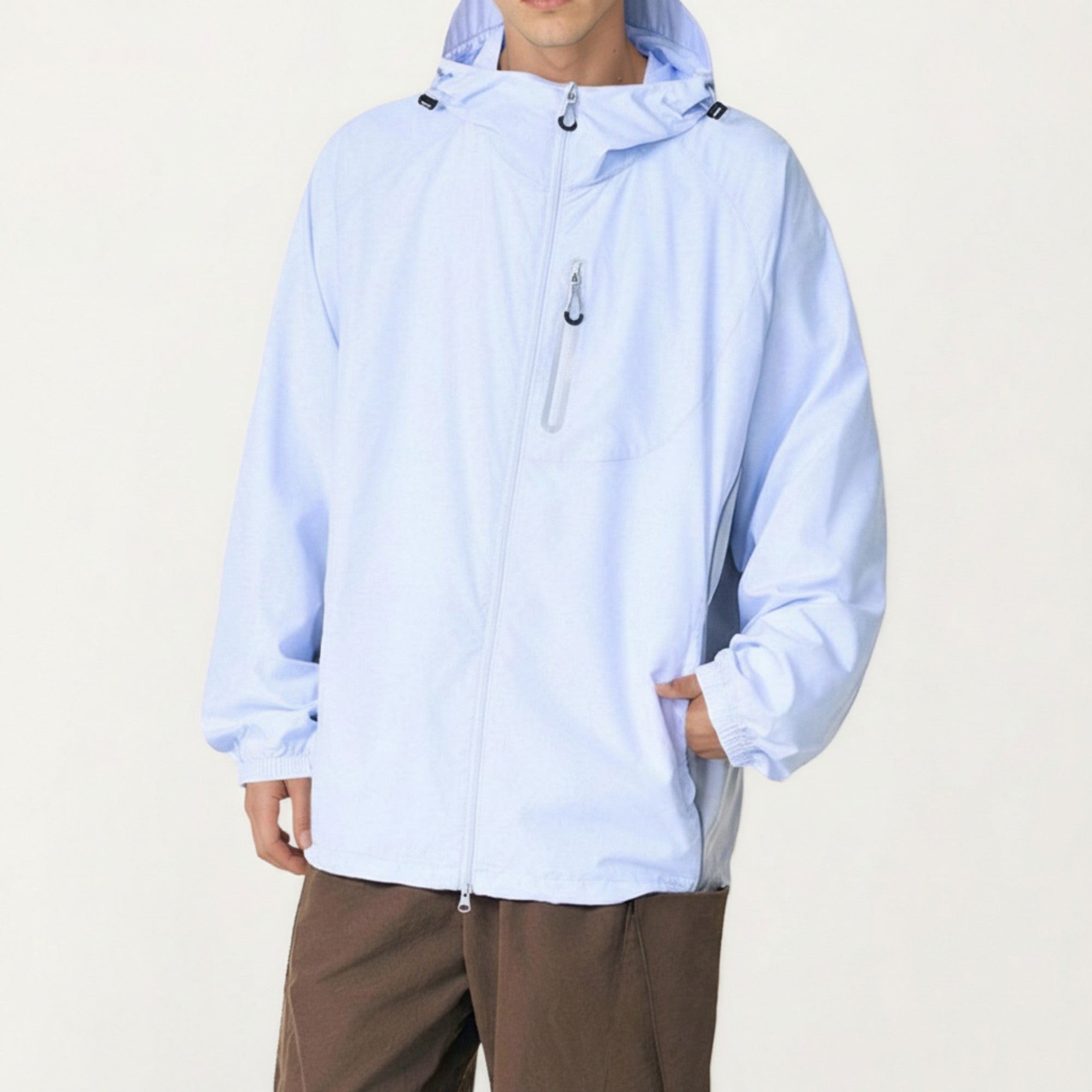 Anna-Kaci Men's Lightweight Windbreaker Jacket with Hood Full Zip Closure Panel Detail and Elastic Cuff Design