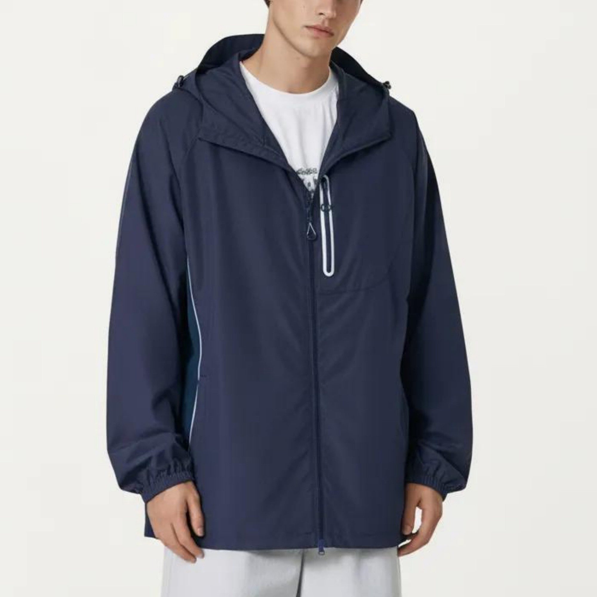 Anna-Kaci Men's Lightweight Windbreaker Jacket with Hood Full Zip Closure Panel Detail and Elastic Cuff Design