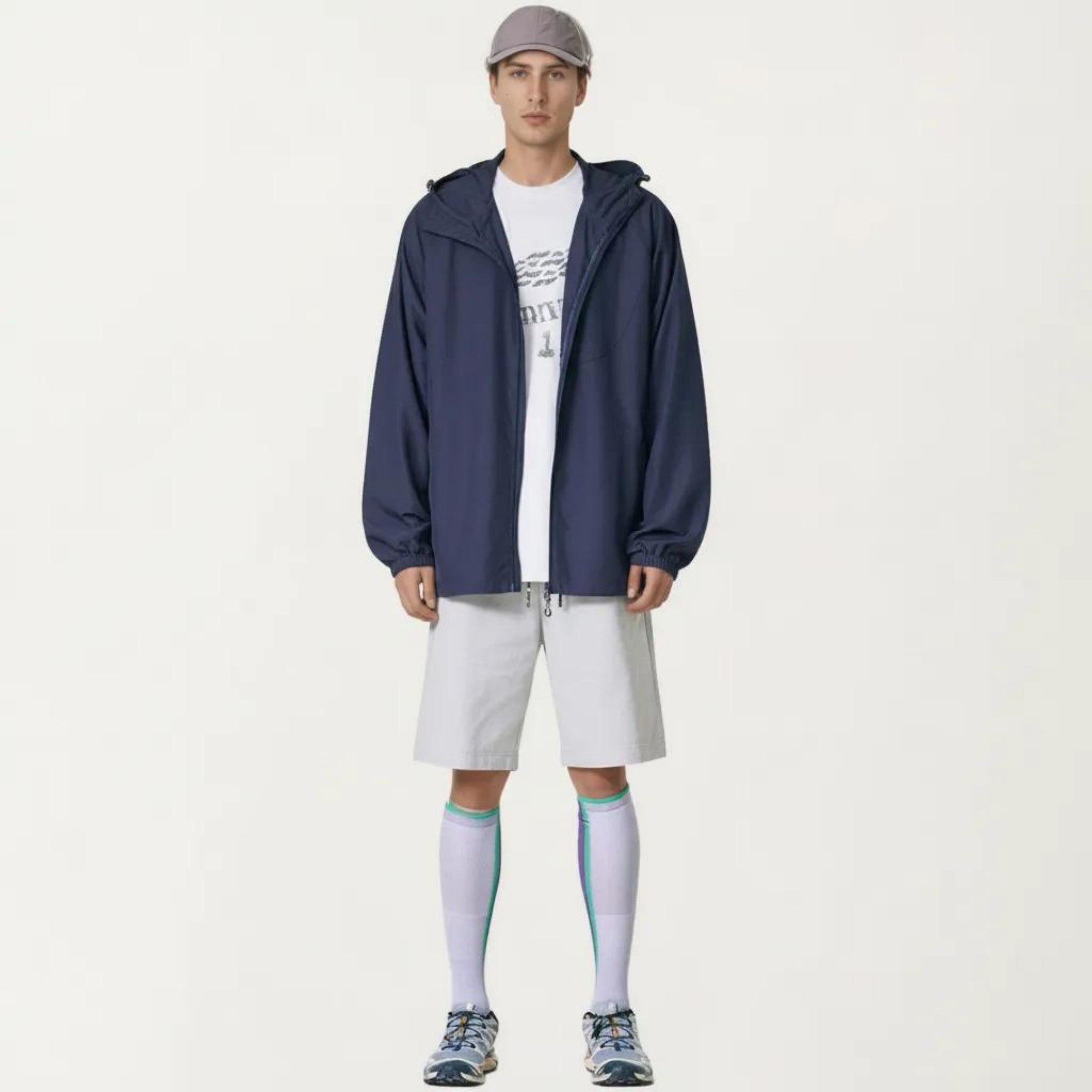 Anna-Kaci Men's Lightweight Windbreaker Jacket with Hood Full Zip Closure Panel Detail and Elastic Cuff Design