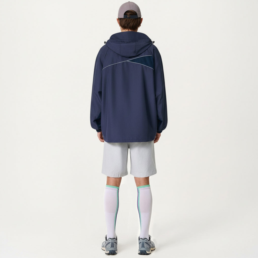 Anna-Kaci Men's Lightweight Windbreaker Jacket with Hood Full Zip Closure Panel Detail and Elastic Cuff Design