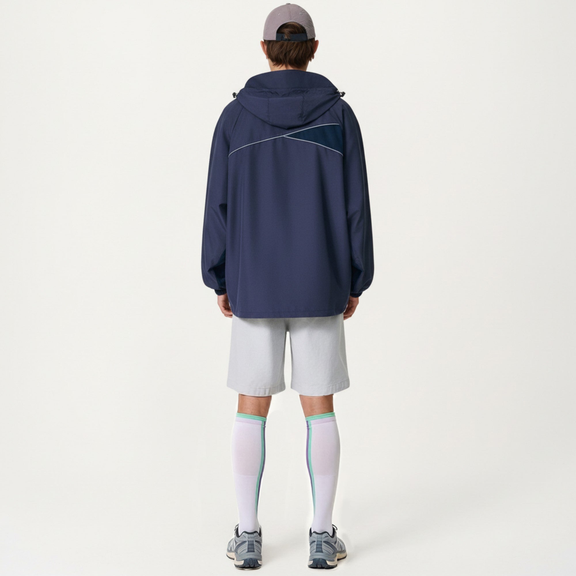 Anna-Kaci Men's Lightweight Windbreaker Jacket with Hood Full Zip Closure Panel Detail and Elastic Cuff Design