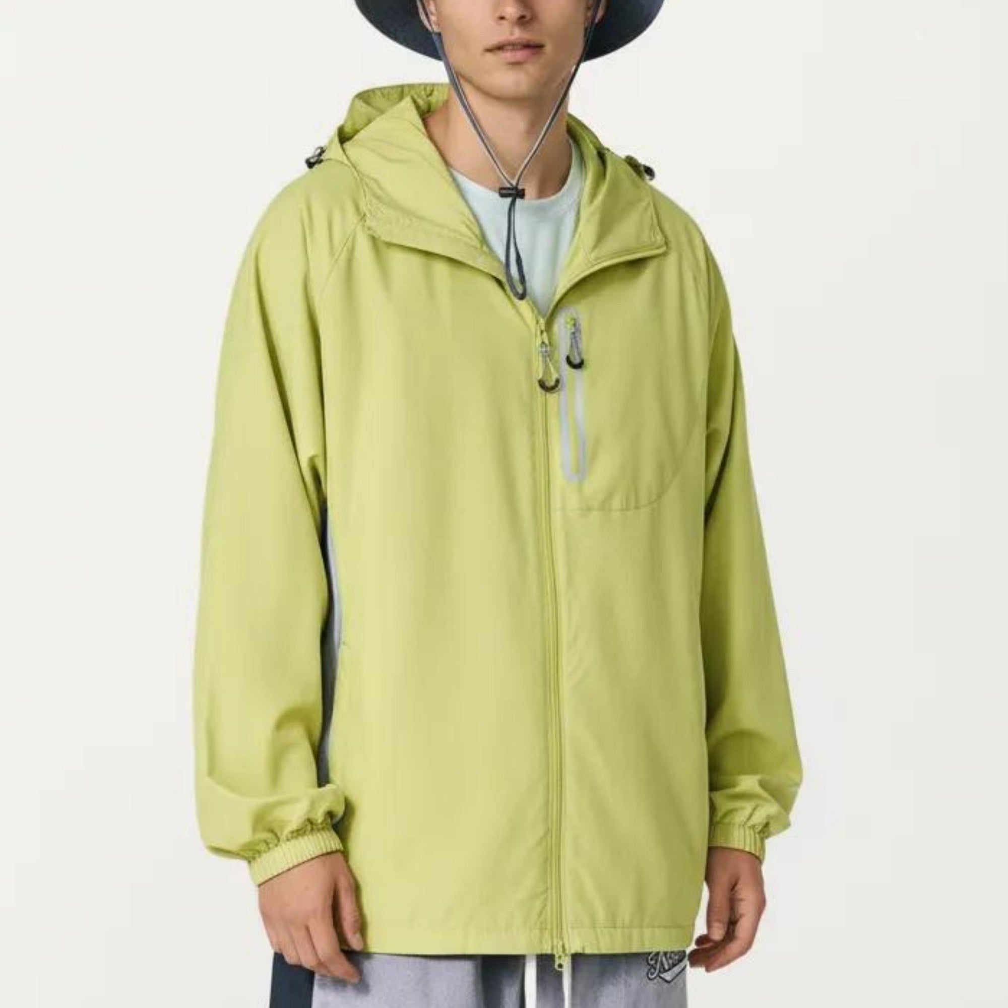 Anna-Kaci Men's Lightweight Windbreaker Jacket with Hood Full Zip Closure Panel Detail and Elastic Cuff Design