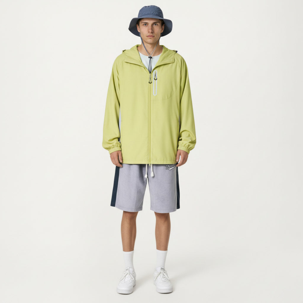 Anna-Kaci Men's Lightweight Windbreaker Jacket with Hood Full Zip Closure Panel Detail and Elastic Cuff Design