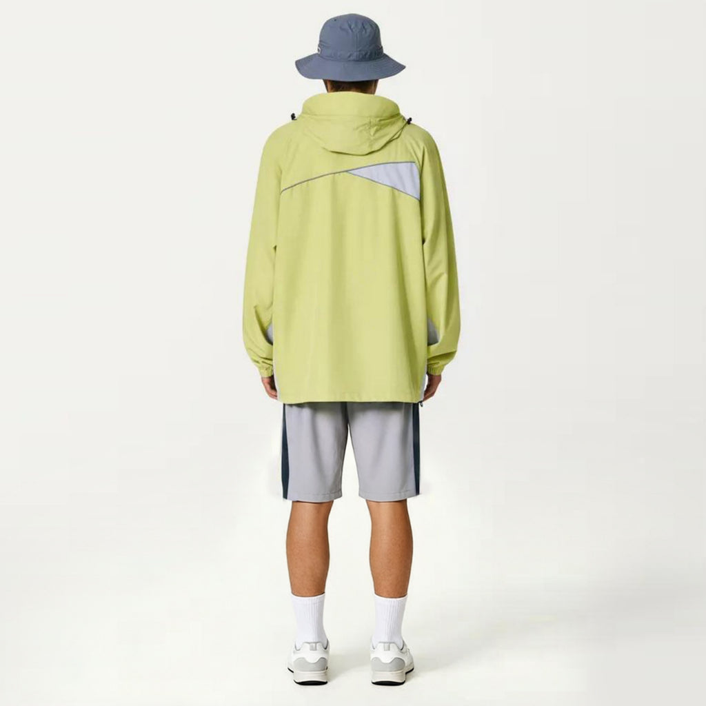 Anna-Kaci Men's Lightweight Windbreaker Jacket with Hood Full Zip Closure Panel Detail and Elastic Cuff Design