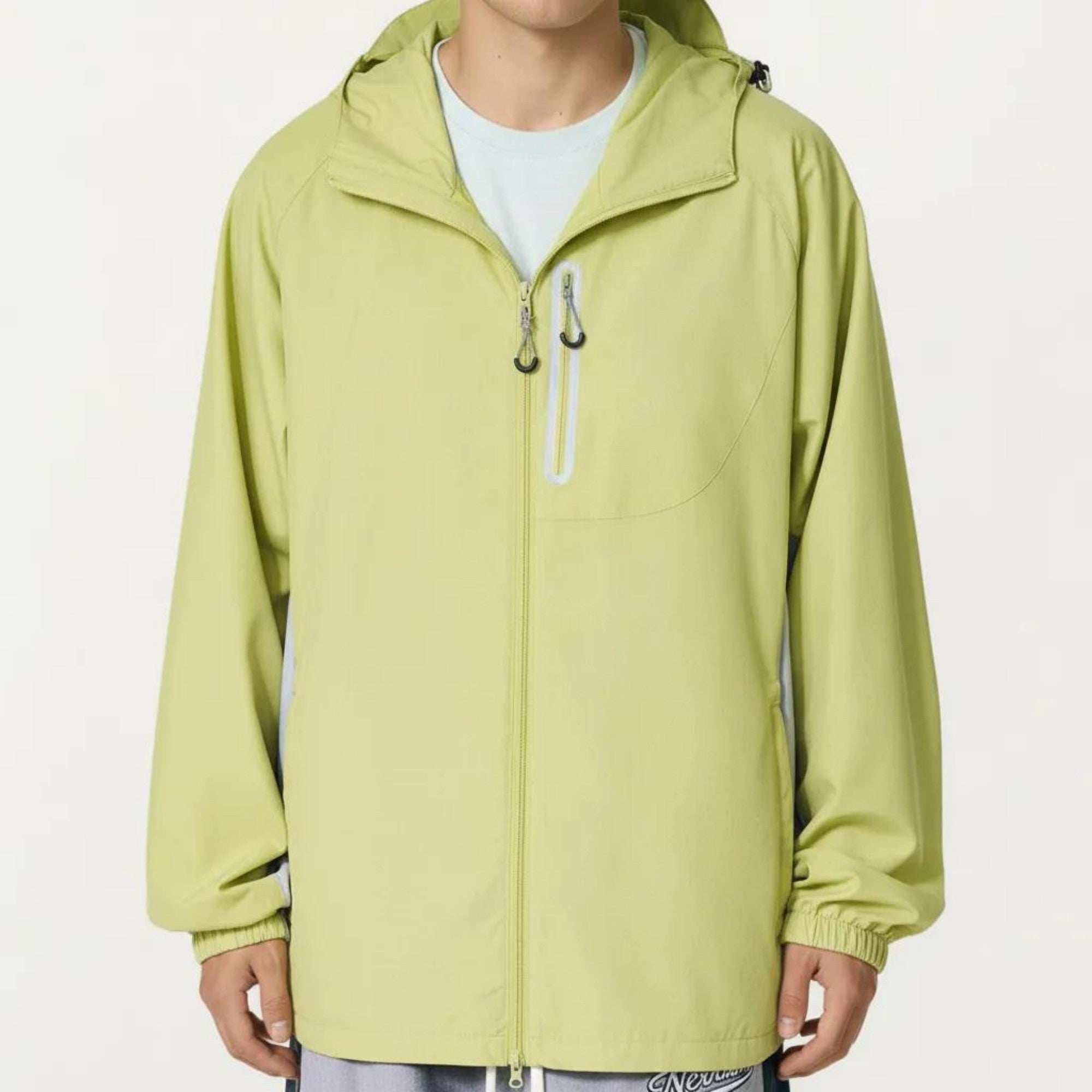 Anna-Kaci Men's Lightweight Windbreaker Jacket with Hood Full Zip Closure Panel Detail and Elastic Cuff Design